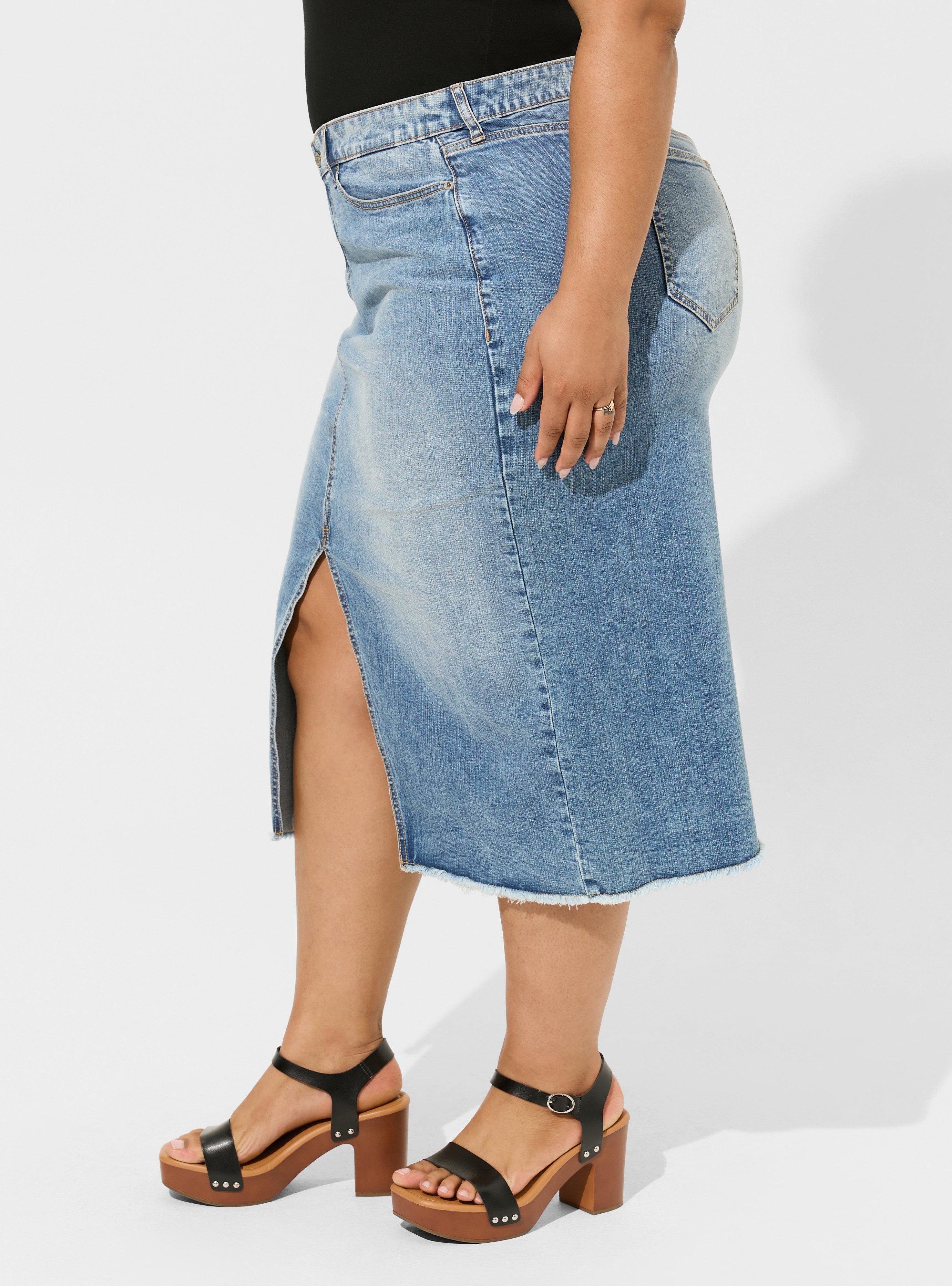Plus Size - Midi Denim Front Slit Skirt - Torrid