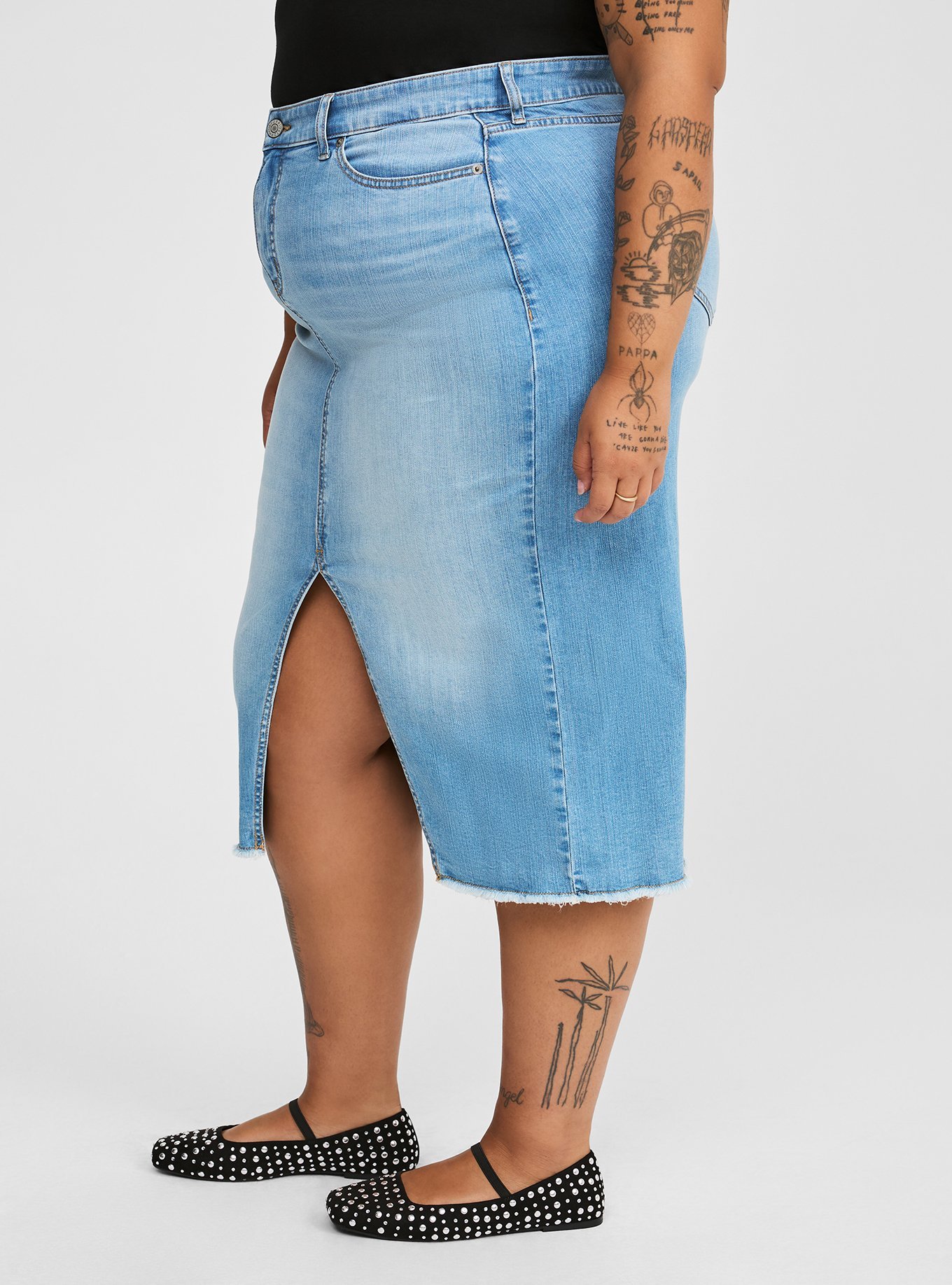 Plus Size - Midi Denim Front Slit Skirt - Torrid