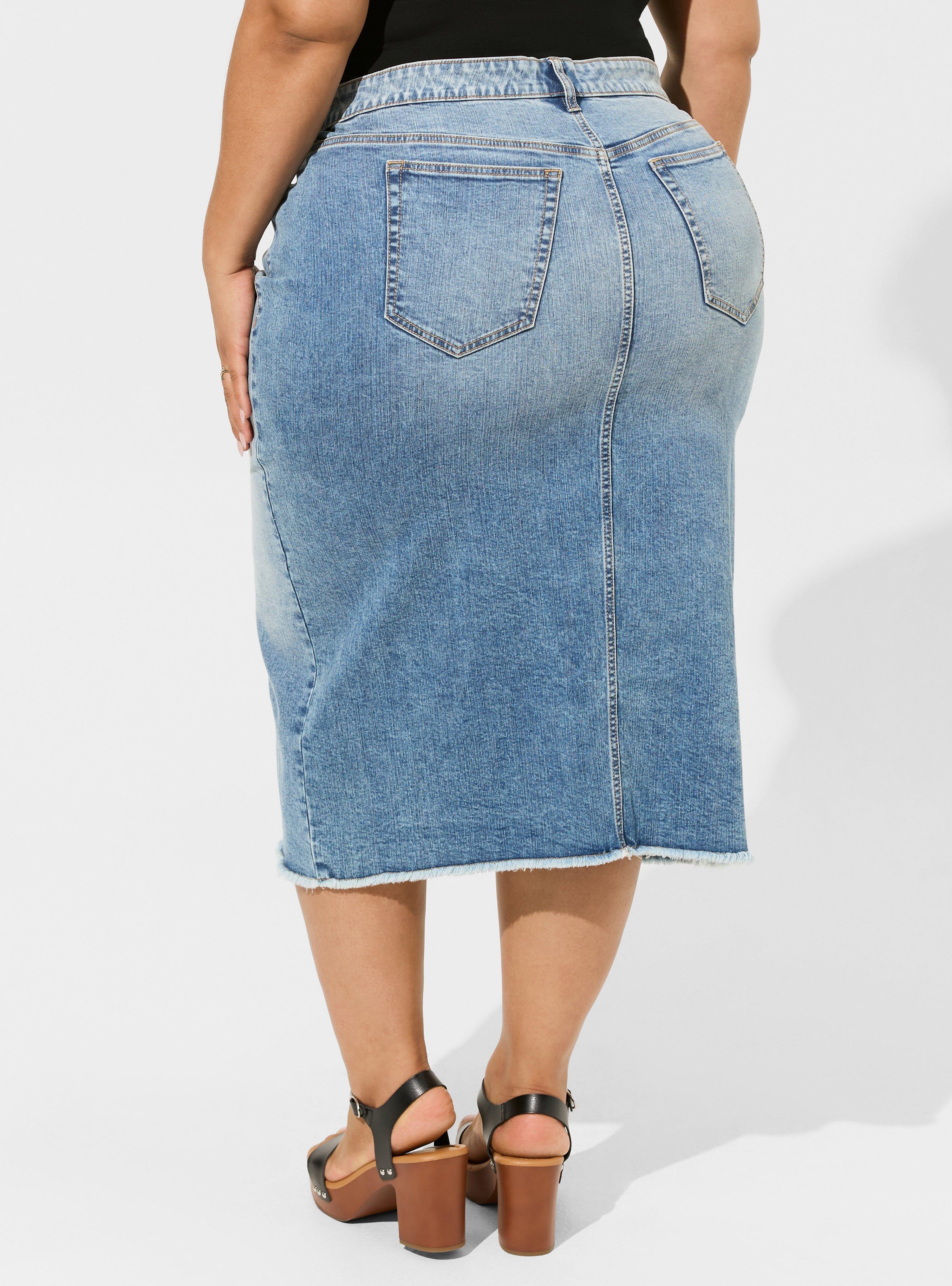 Plus Size - Midi Denim Front Slit Skirt - Torrid