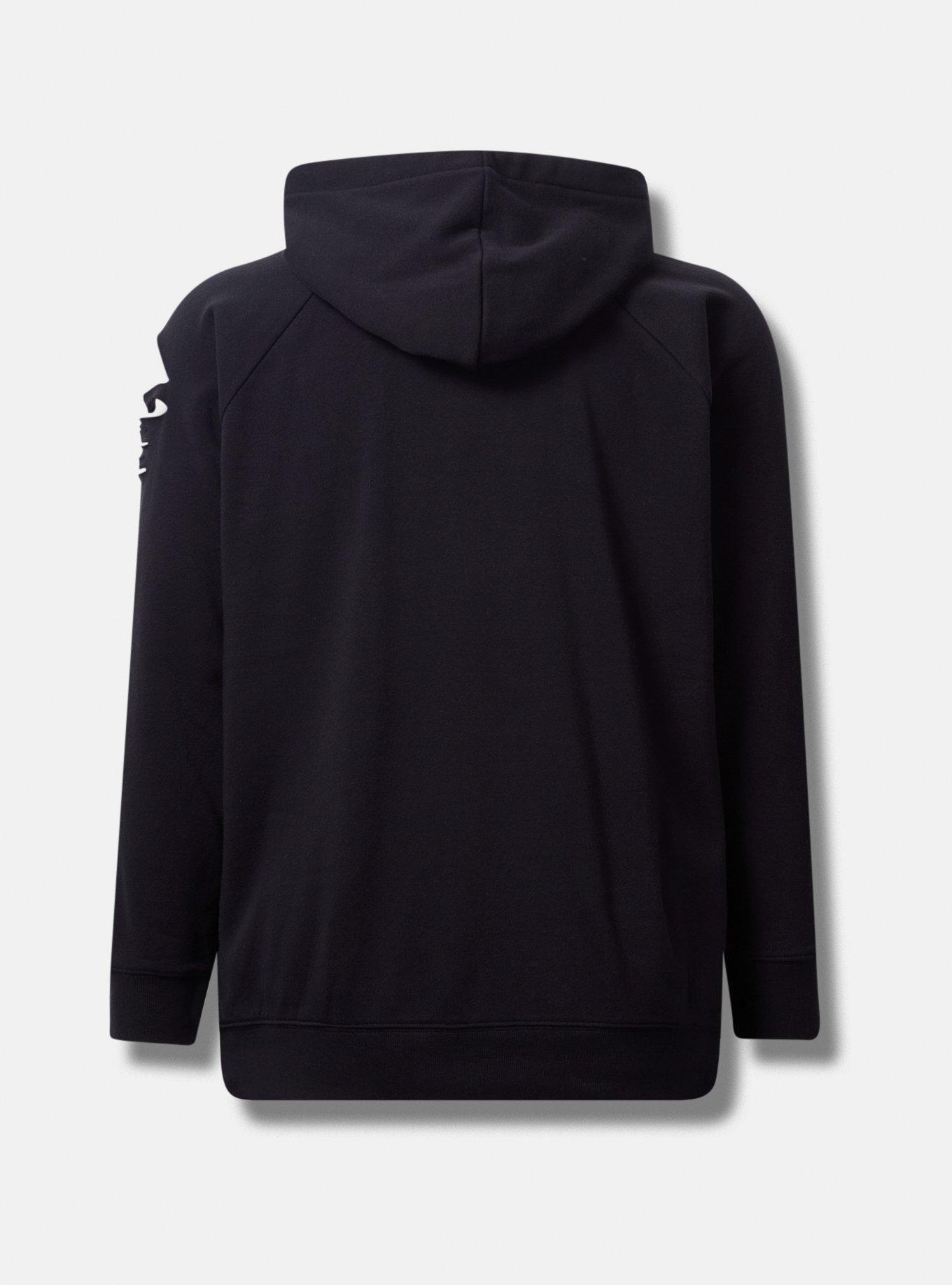 Floral Geo Classic Fit Cozy Fleece Destructed Hoodie, DEEP BLACK, alternate