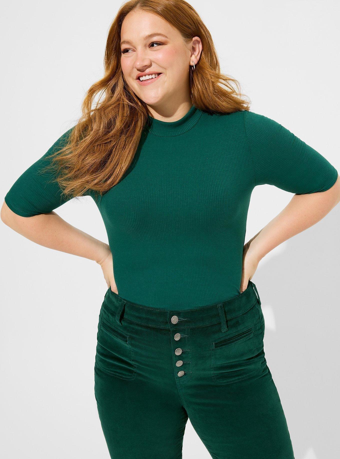 Super Soft Rib Mock Neck Short Sleeve Top, DEEP BLACK, hi-res