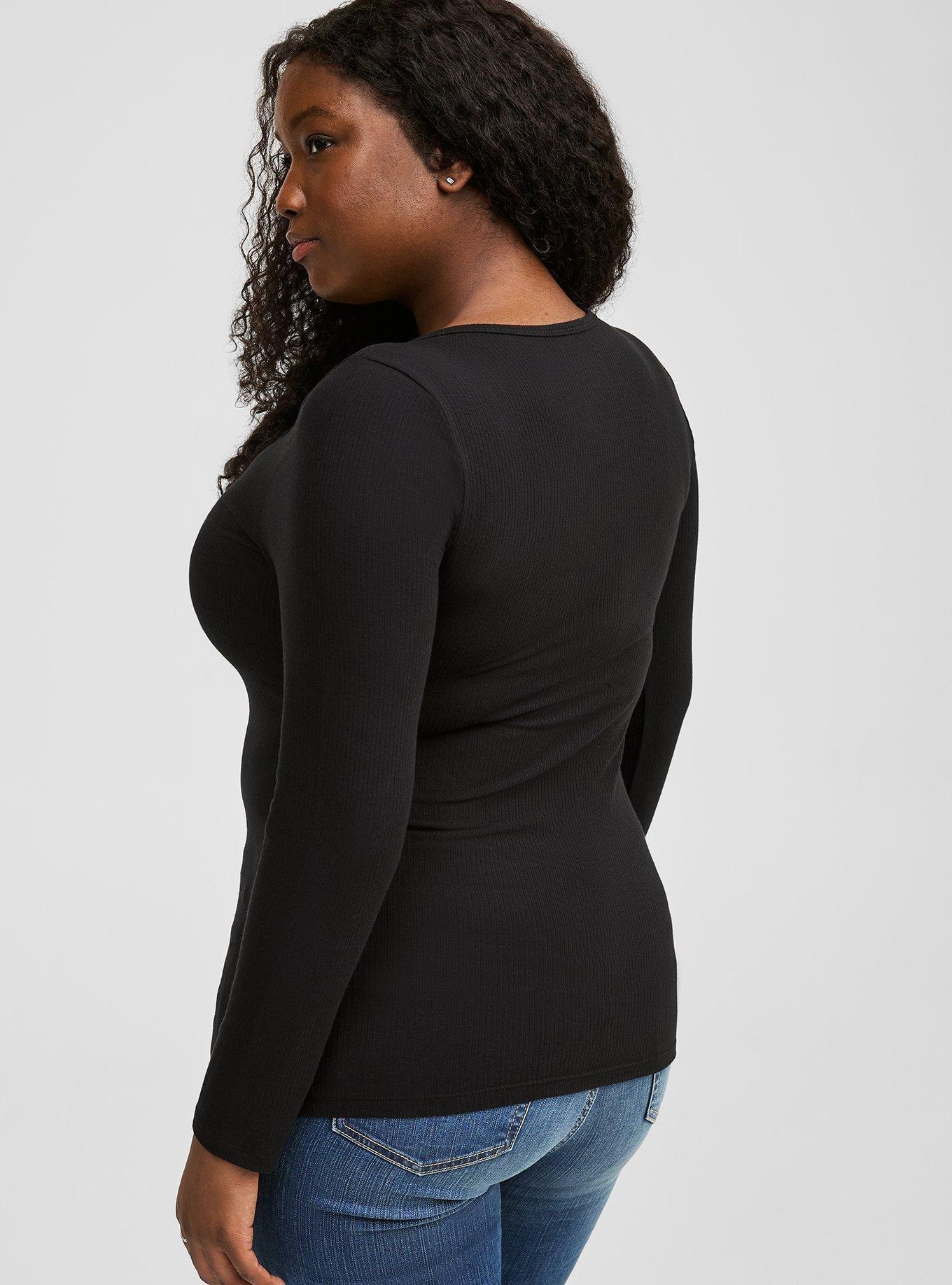 Super Soft Rib Scoop Neck Hook and Eye Long Sleeve Top, DEEP BLACK, alternate