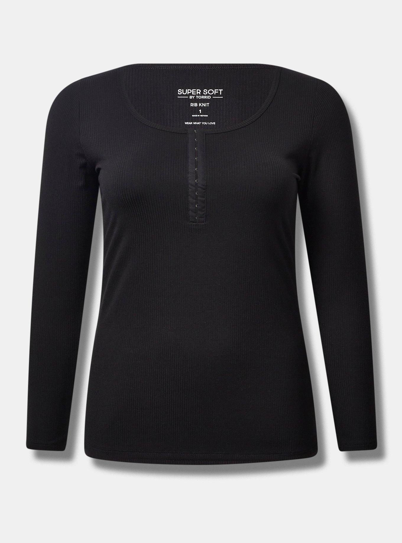 Super Soft Rib Scoop Neck Hook and Eye Long Sleeve Top