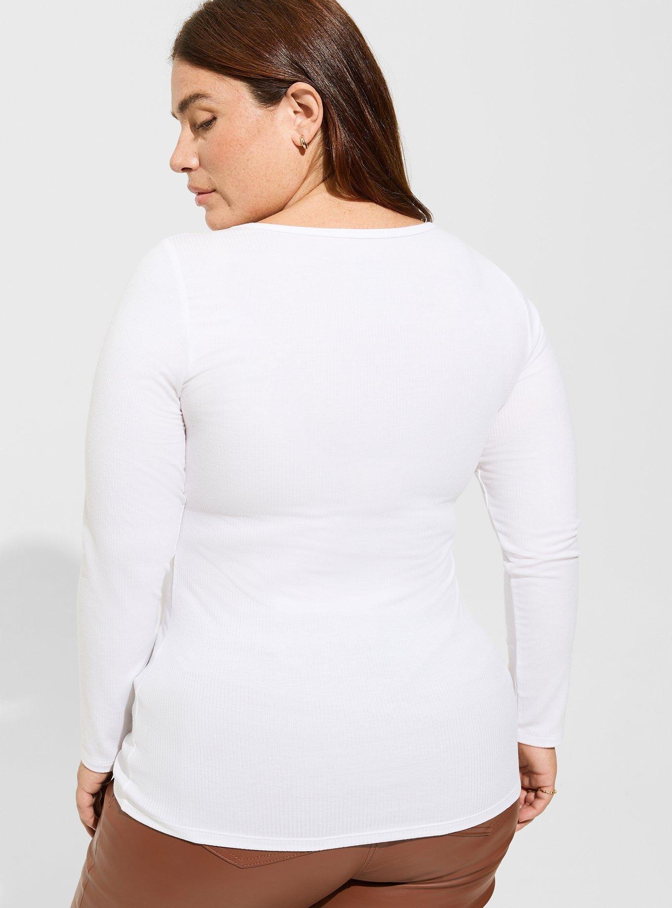 Plus Size - Super Soft Rib Scoop Neck Hook and Eye Long Sleeve Top