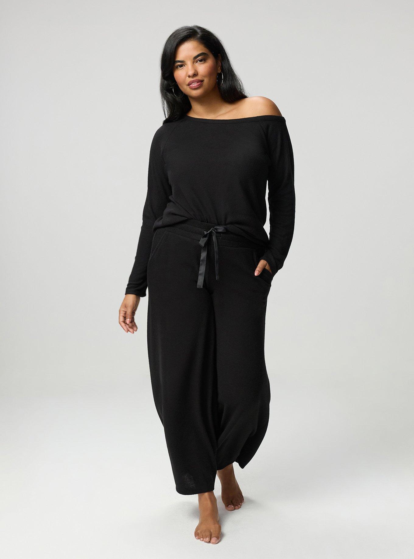 Super Soft Plush Wide-Leg Lounge Pant, DEEP BLACK, alternate
