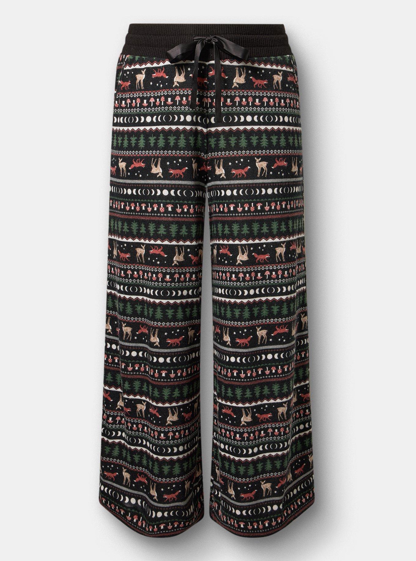 Super Soft Plush Wide-Leg Lounge Pant, FOX FAIR ISLE BLACK, flat