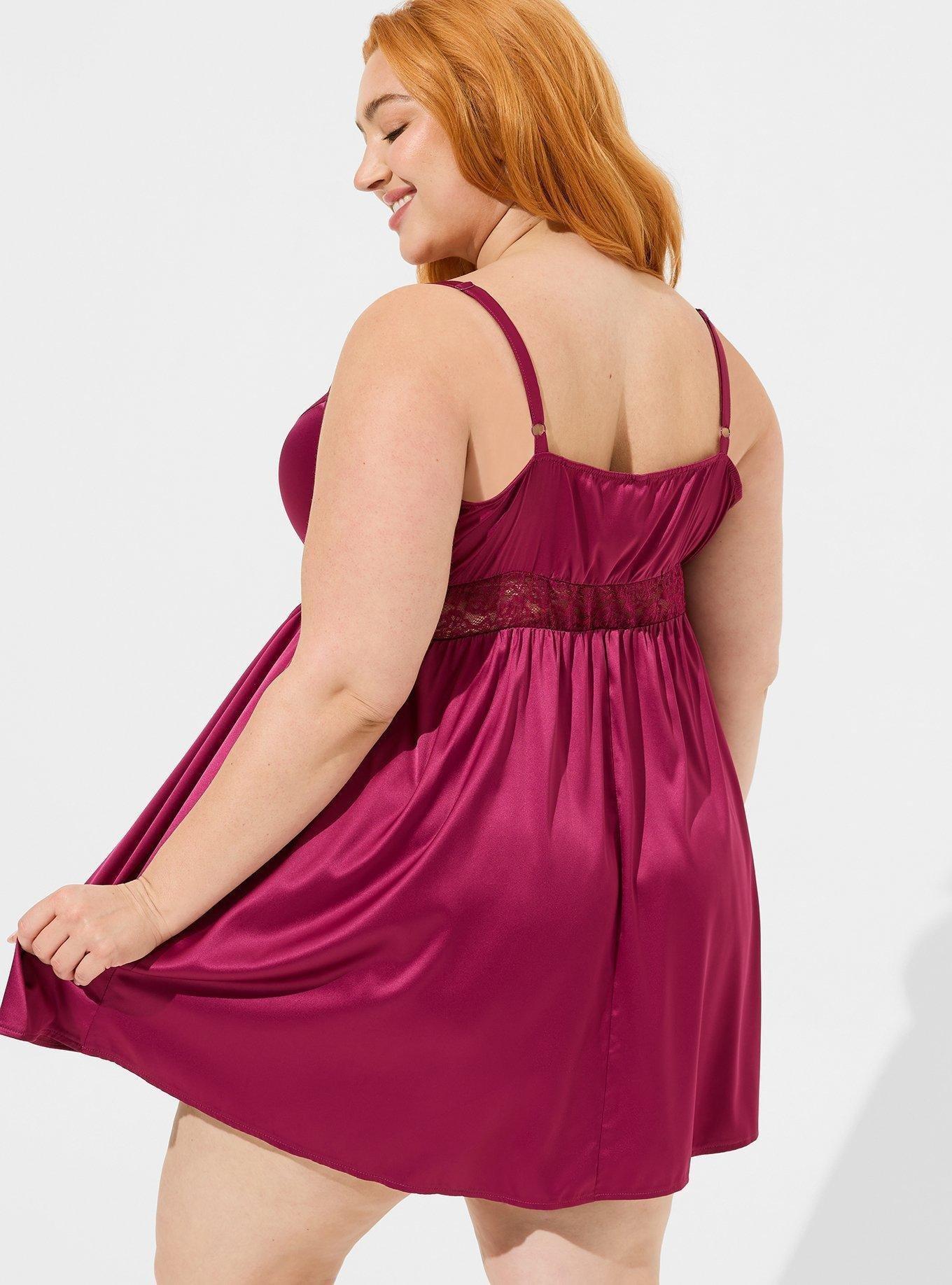 Plus Size - Dream Satin Babydoll Lace Sleep Gown - Torrid