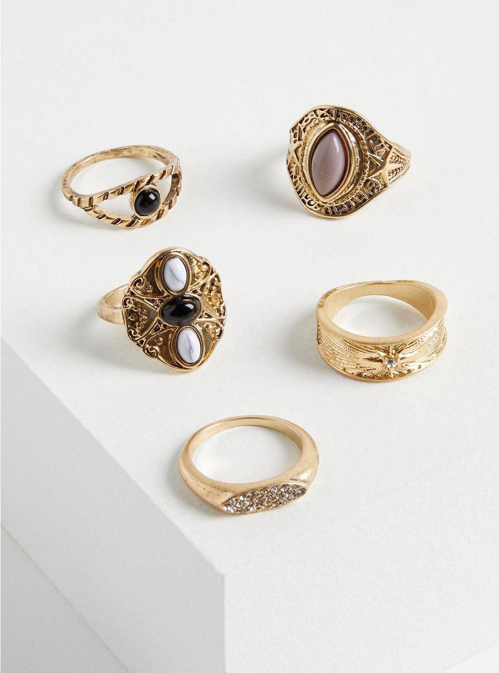 Antiqued Ring Set, GOLD, hi-res