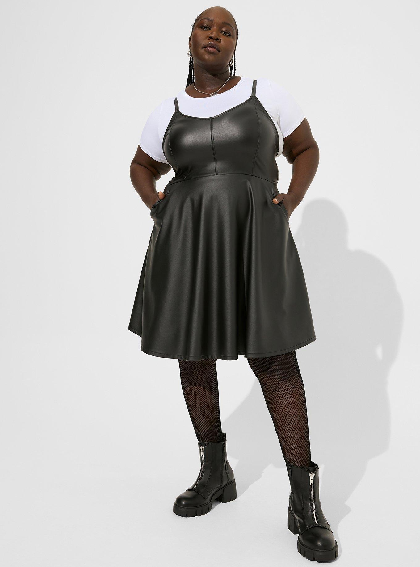At The Knee PU Cami Dress, DEEP BLACK, hi-res