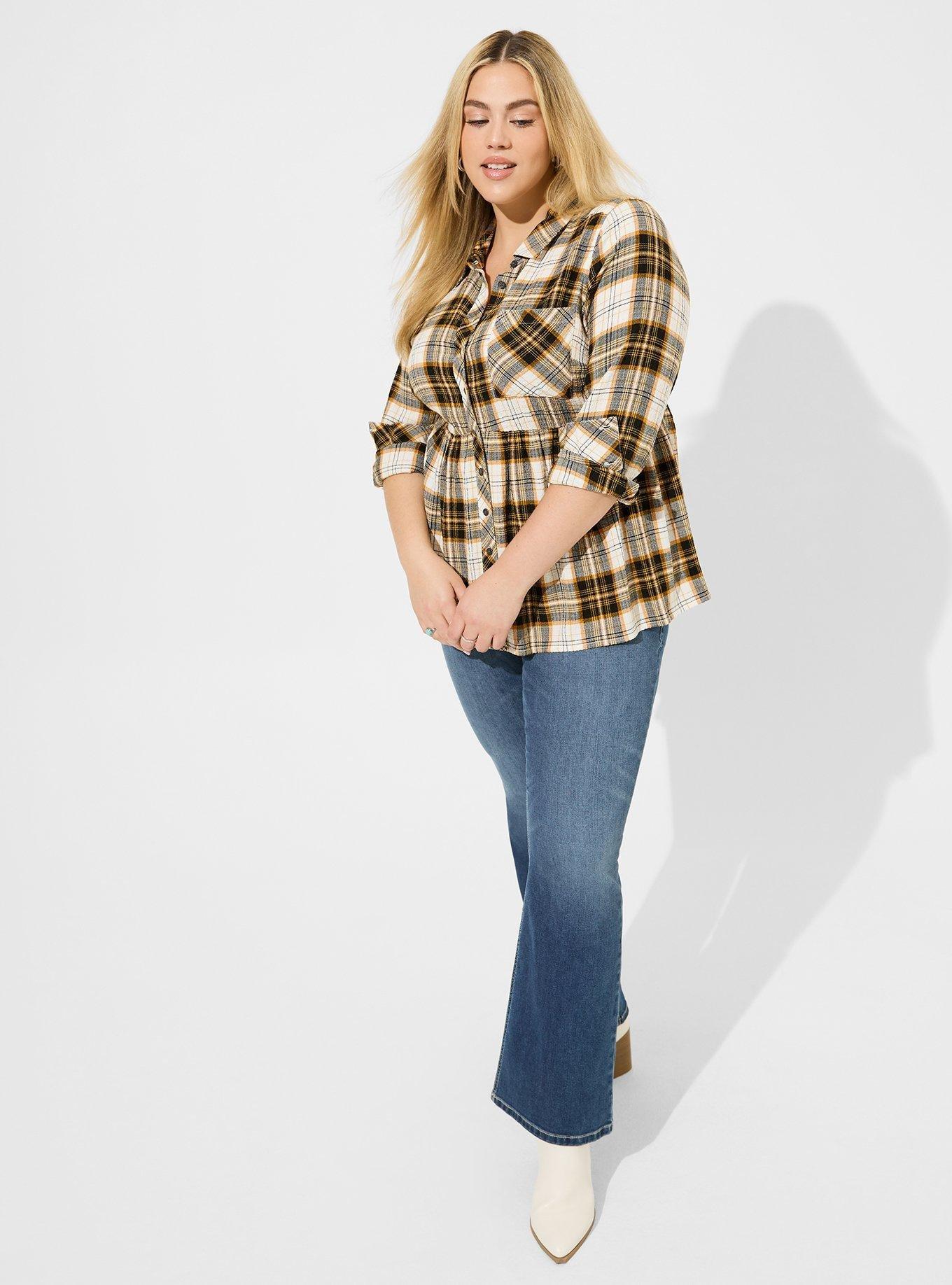 Peplum Crinkle Flannel Gauze Button Up Top