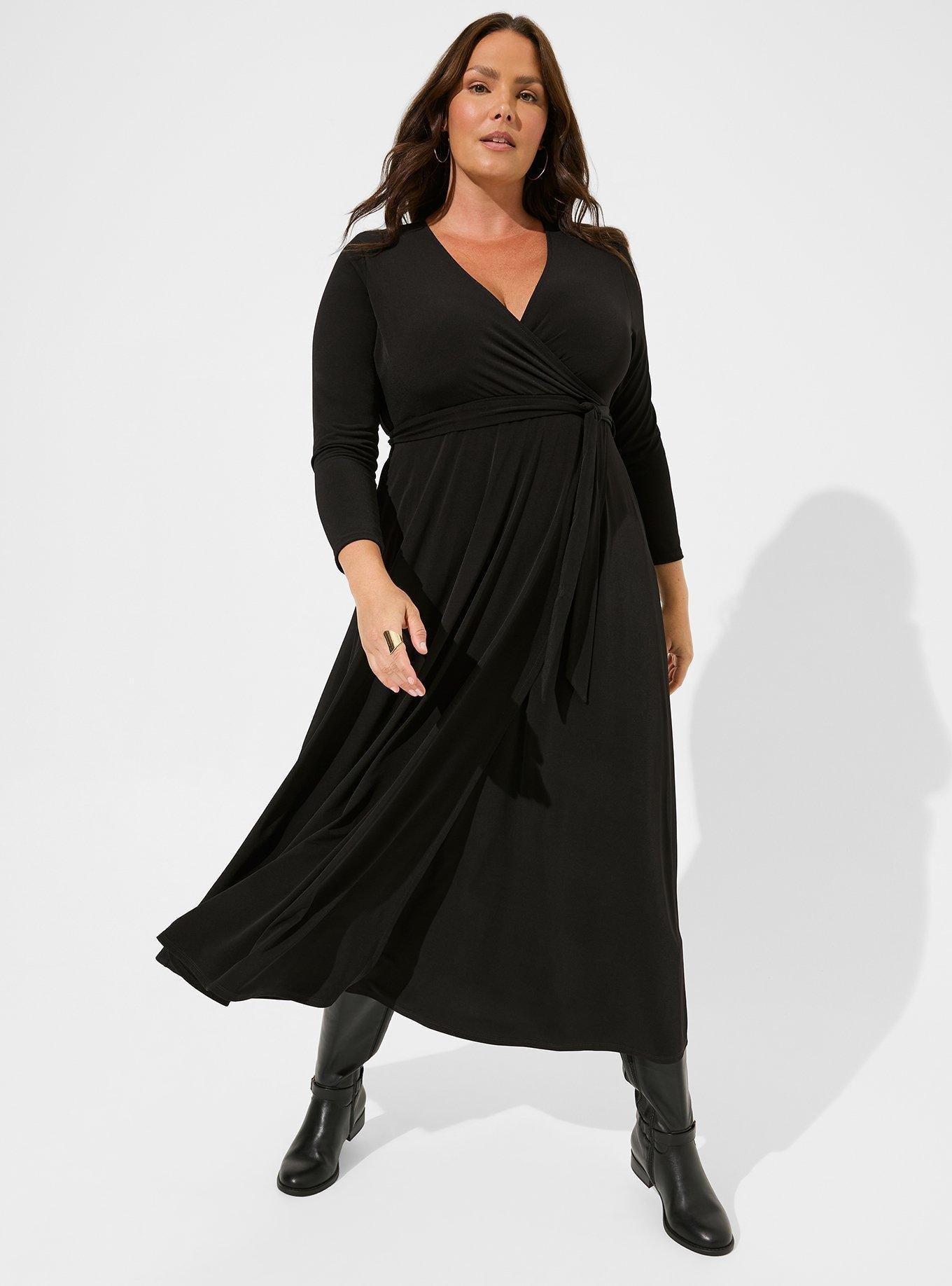 Maxi Studio Knit Surplice Wrap Dress, DEEP BLACK, hi-res