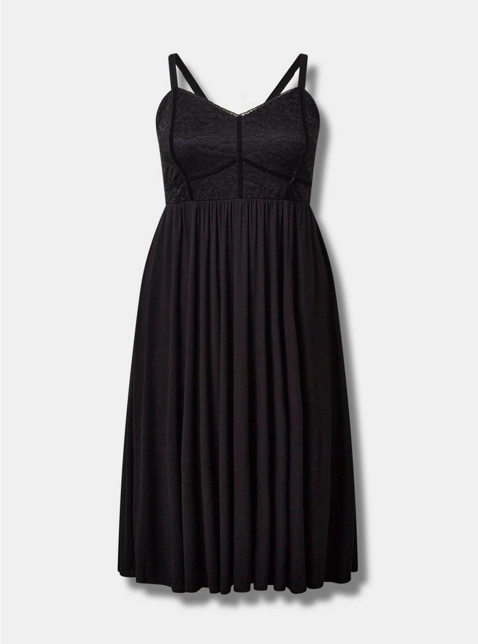 Midi Super Soft Lace Cami Bustier Dress, DEEP BLACK, hi-res