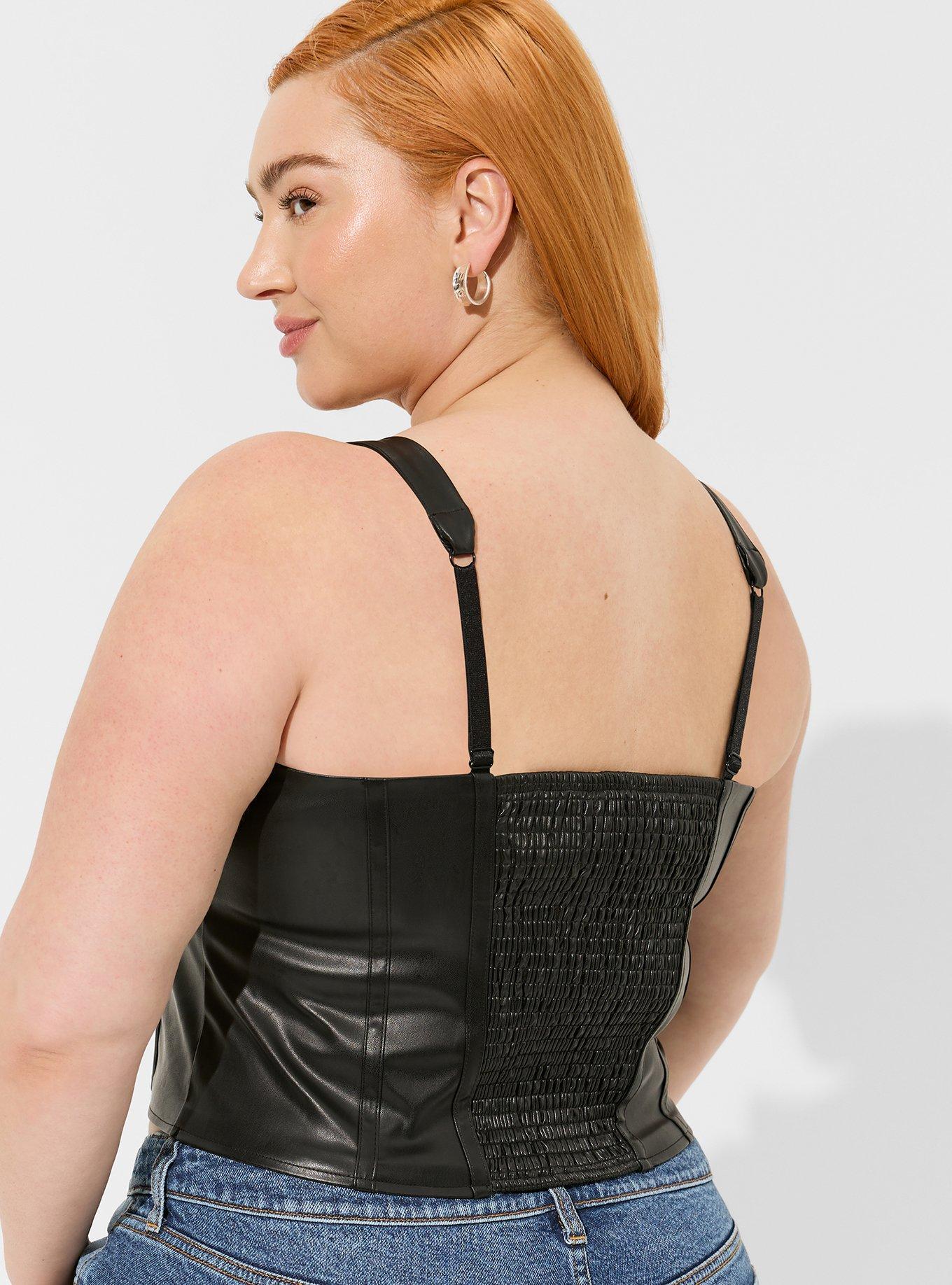 Women's Cropped Slim Fit Smocked Back Denim Corset Tank Top - Ava