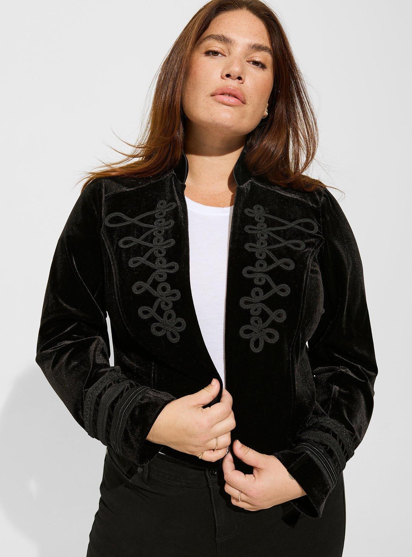 Festi Stretch Velvet Tailored Military Blazer., DEEP BLACK, hi-res