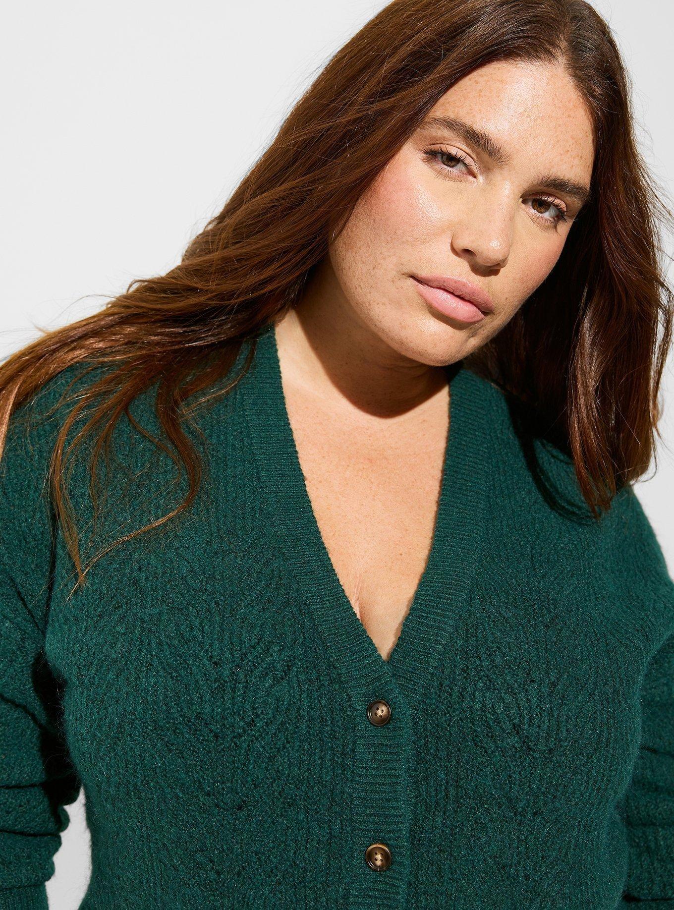 Olive Green Drape Front Sheer Knit Cardigan.Torrid. Plus Size 3X