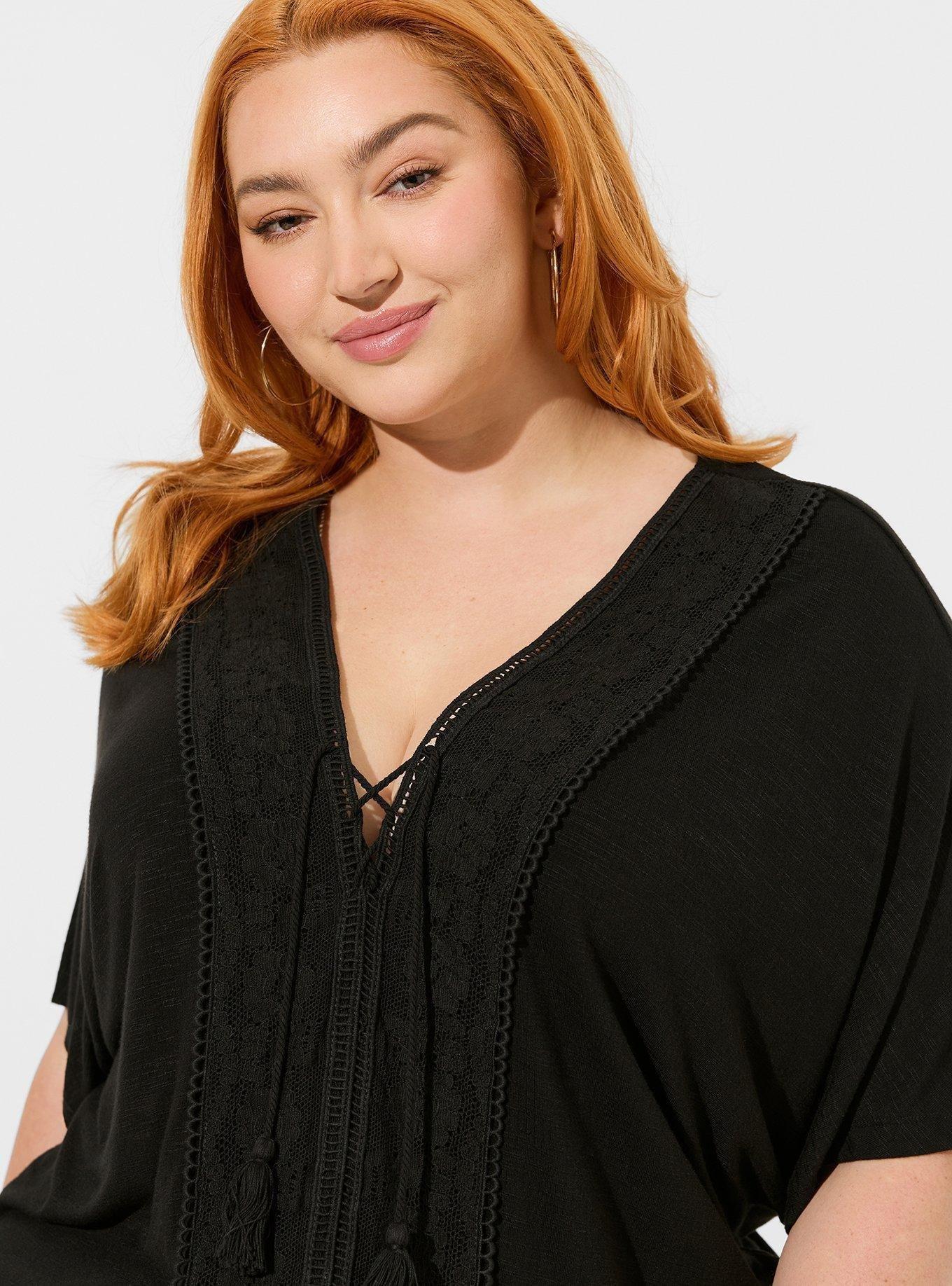 Textured Jersey V-Neck Lace Up Banded Dolman Top