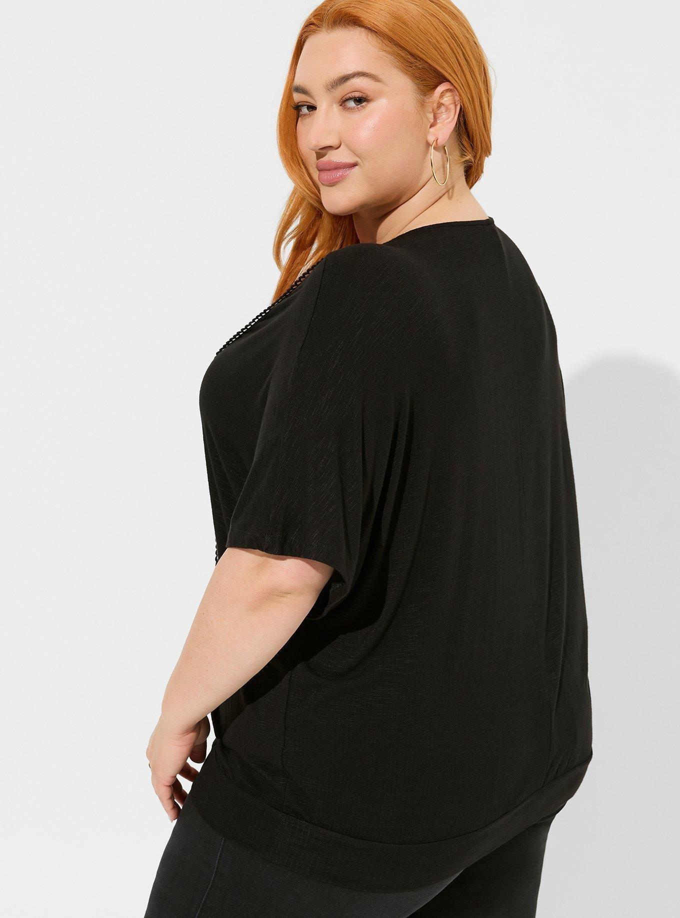 Plus Size - Textured Jersey V-Neck Lace Up Banded Dolman Top - Torrid