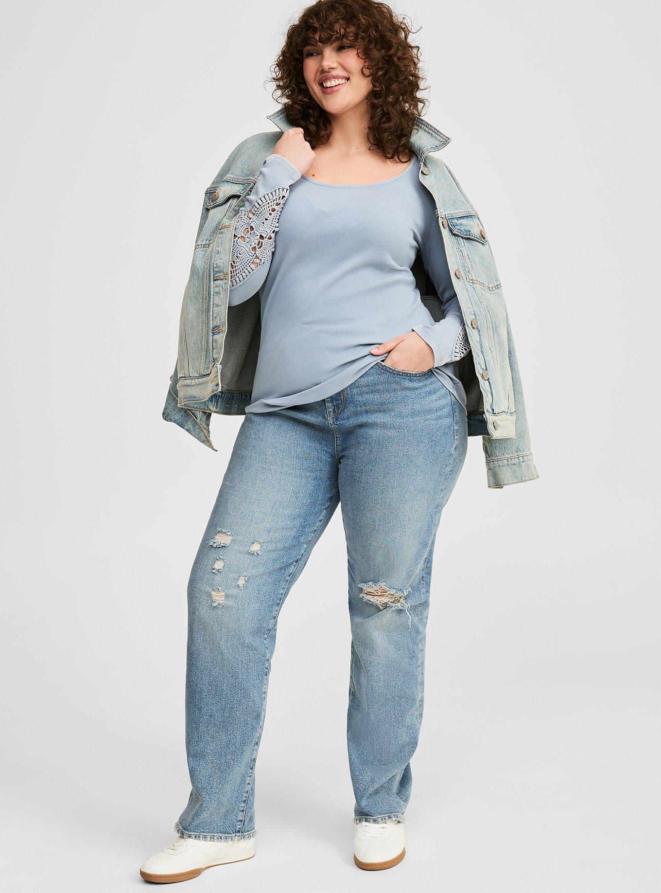 Cotton Modal Rib Scoop Neck Crochet Long Sleeve Top