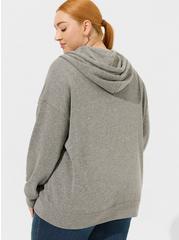Plus Size Cozy Fleece Snap Front Relaxed Hoodie, HEATHER GREY, alternate