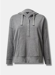 Plus Size Cozy Fleece Snap Front Relaxed Hoodie, HEATHER GREY, hi-res