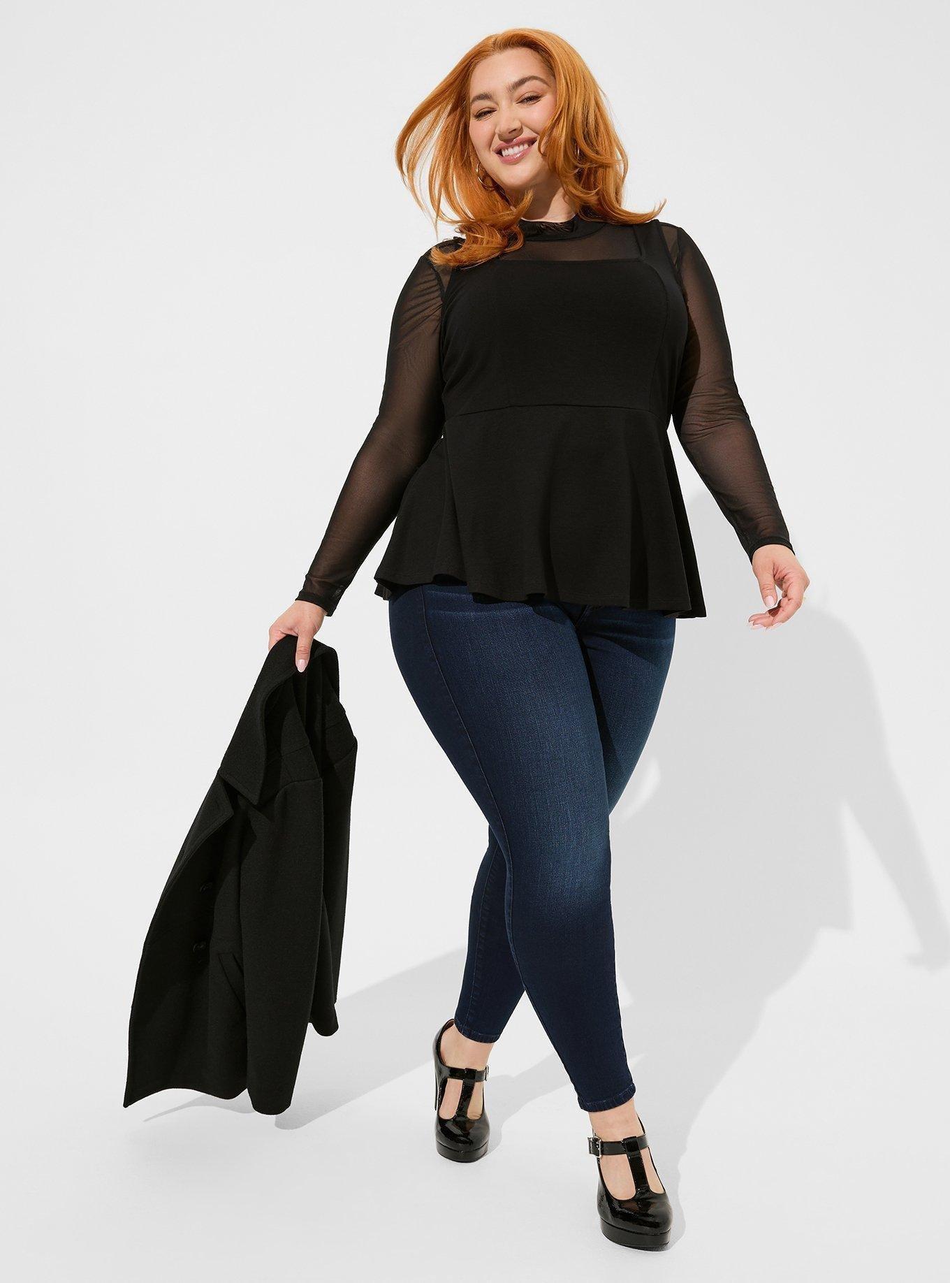 Ponte Square Neck Peplum Top, DEEP BLACK, alternate