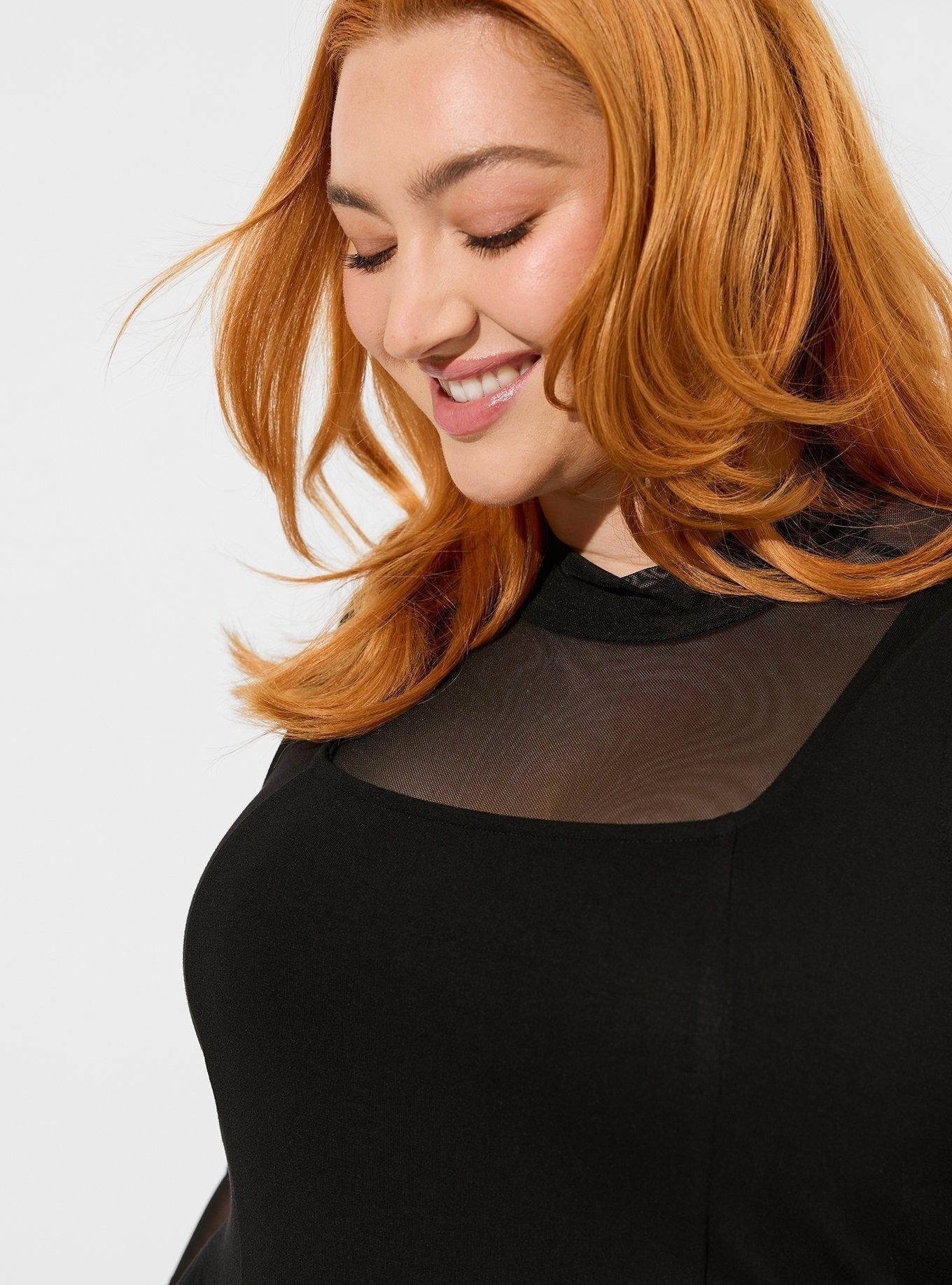 Ponte Square Neck Peplum Top, DEEP BLACK, alternate