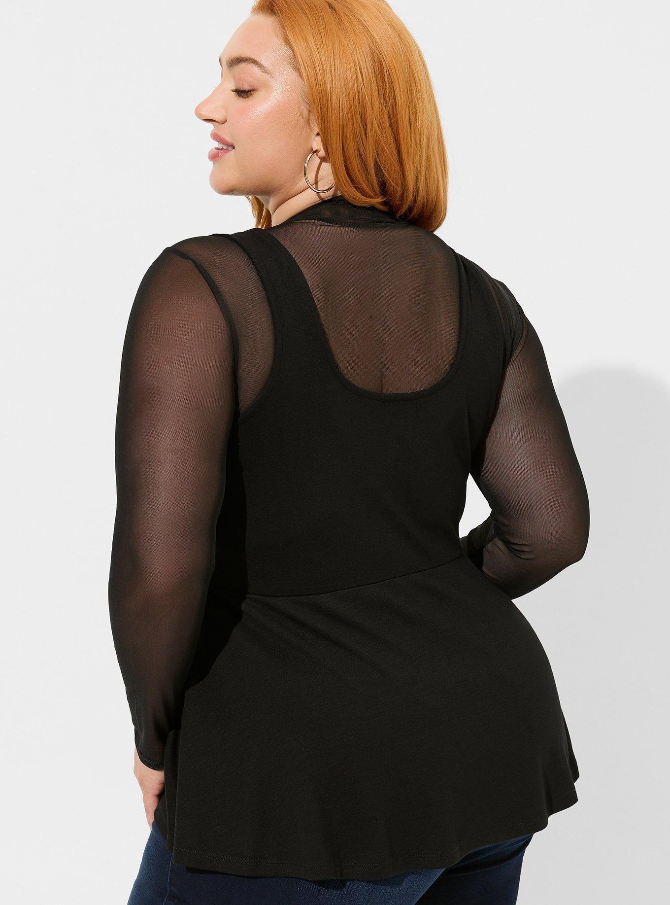 Ponte Square Neck Peplum Top, DEEP BLACK, alternate