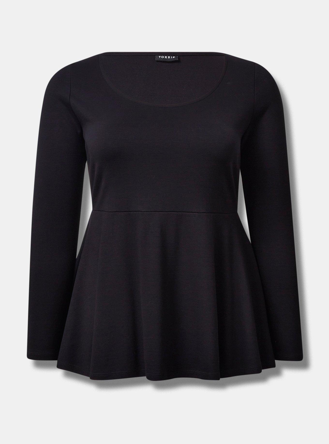 Peplum Scoop Neck Black Top