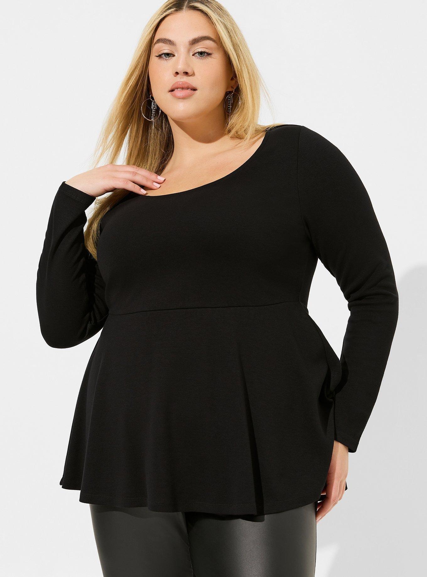 Peplum Scoop Neck Black Top