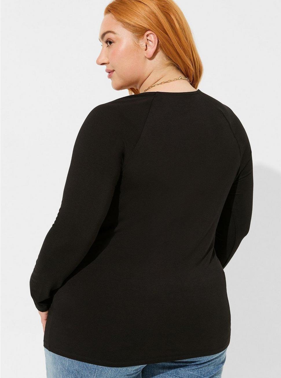 Plus Size Super Soft Lace Inset Long Sleeve Top, DEEP BLACK, alternate