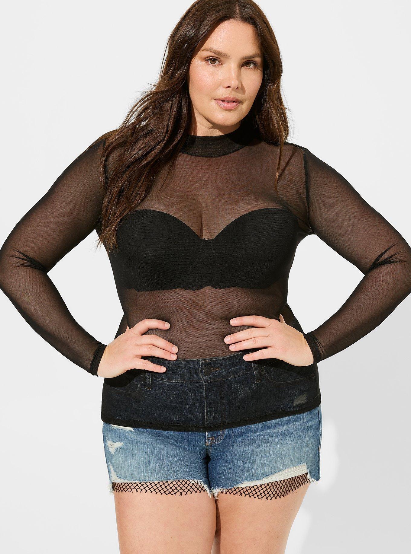 Plus Size - Stretch Mesh Sweetheart Smocked Long Sleeve Top - Torrid