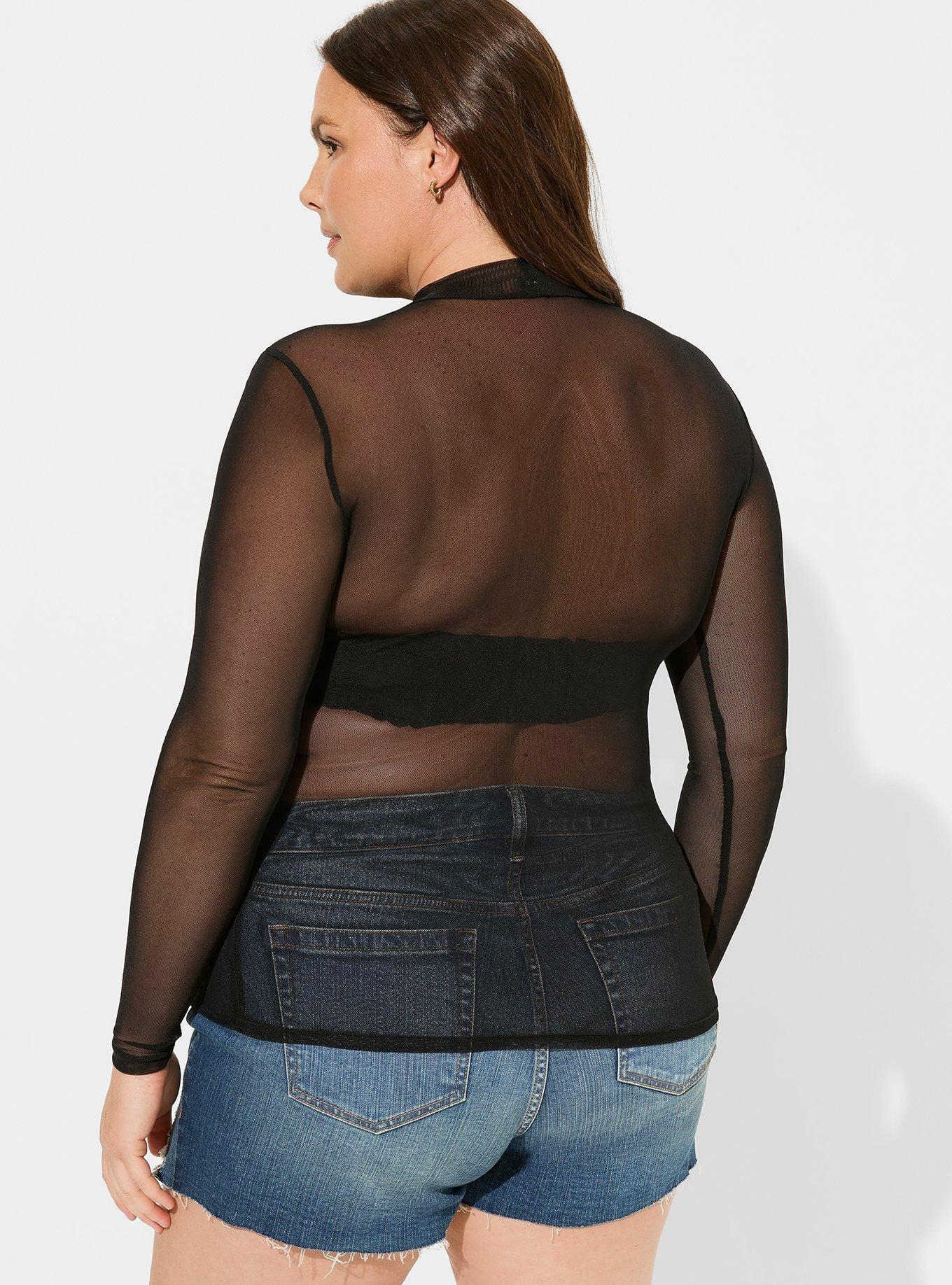 Plus Size - Mesh Mock Neck Long Sleeve Top - Torrid