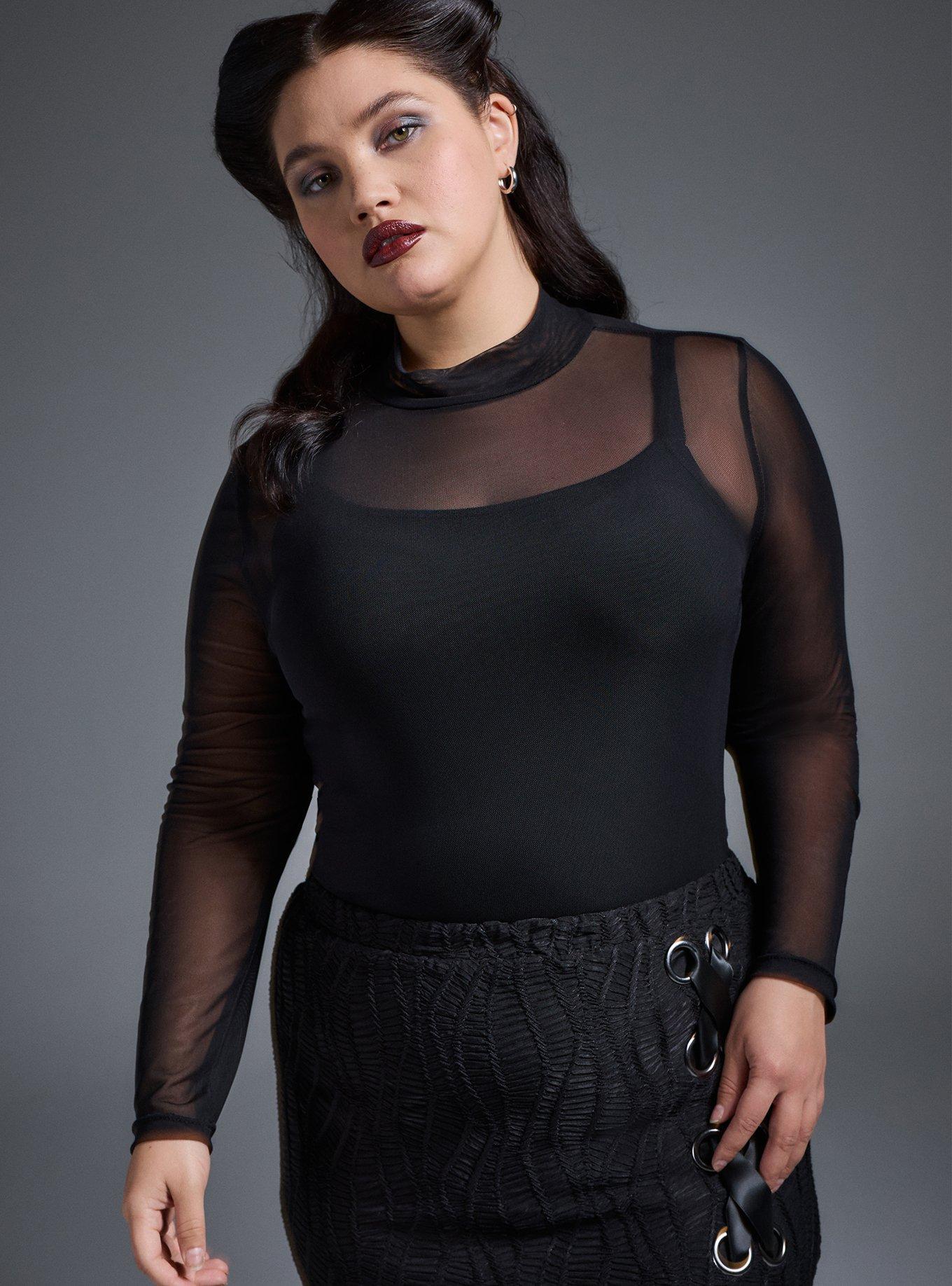 Mesh Mock Neck Long Sleeve Top