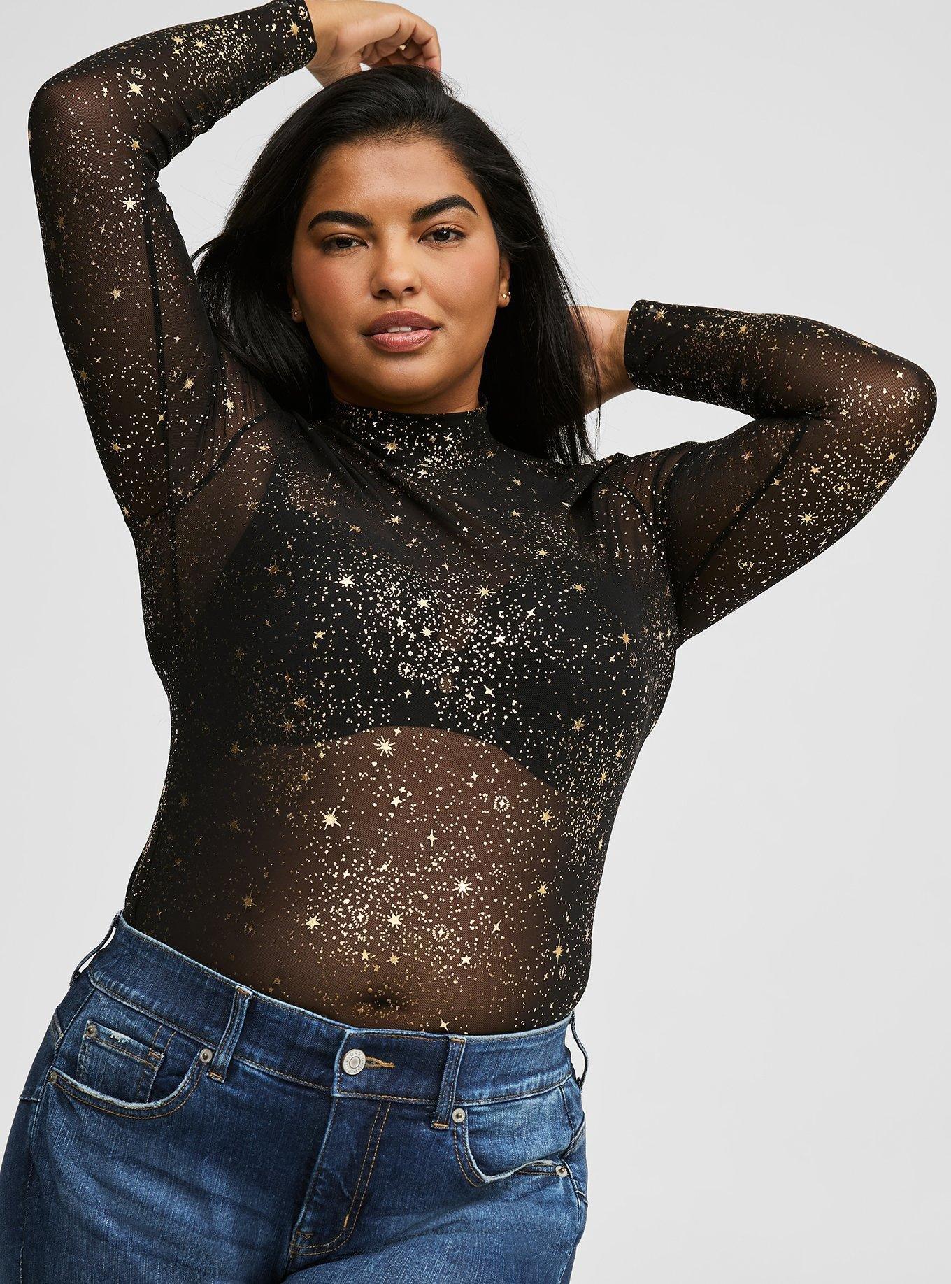 Mesh mock neck top deals
