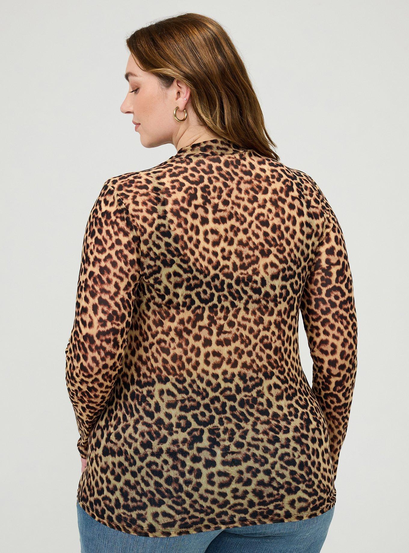 Plus Size Mesh Mock Neck Long Sleeve Top, ON THE PROWL LEOPARD MULTI, alternate