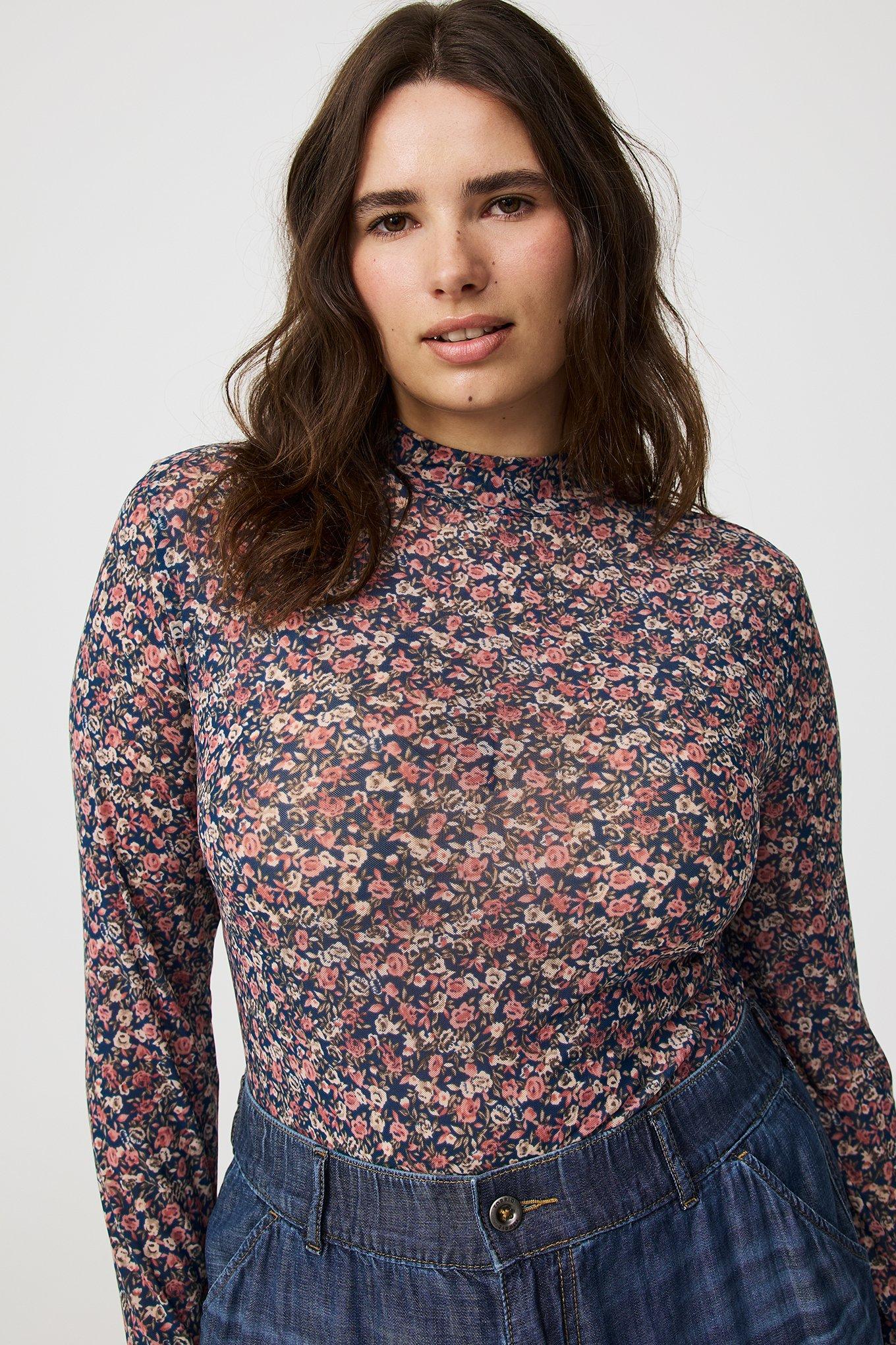 Mesh Mock Neck Long Sleeve Top