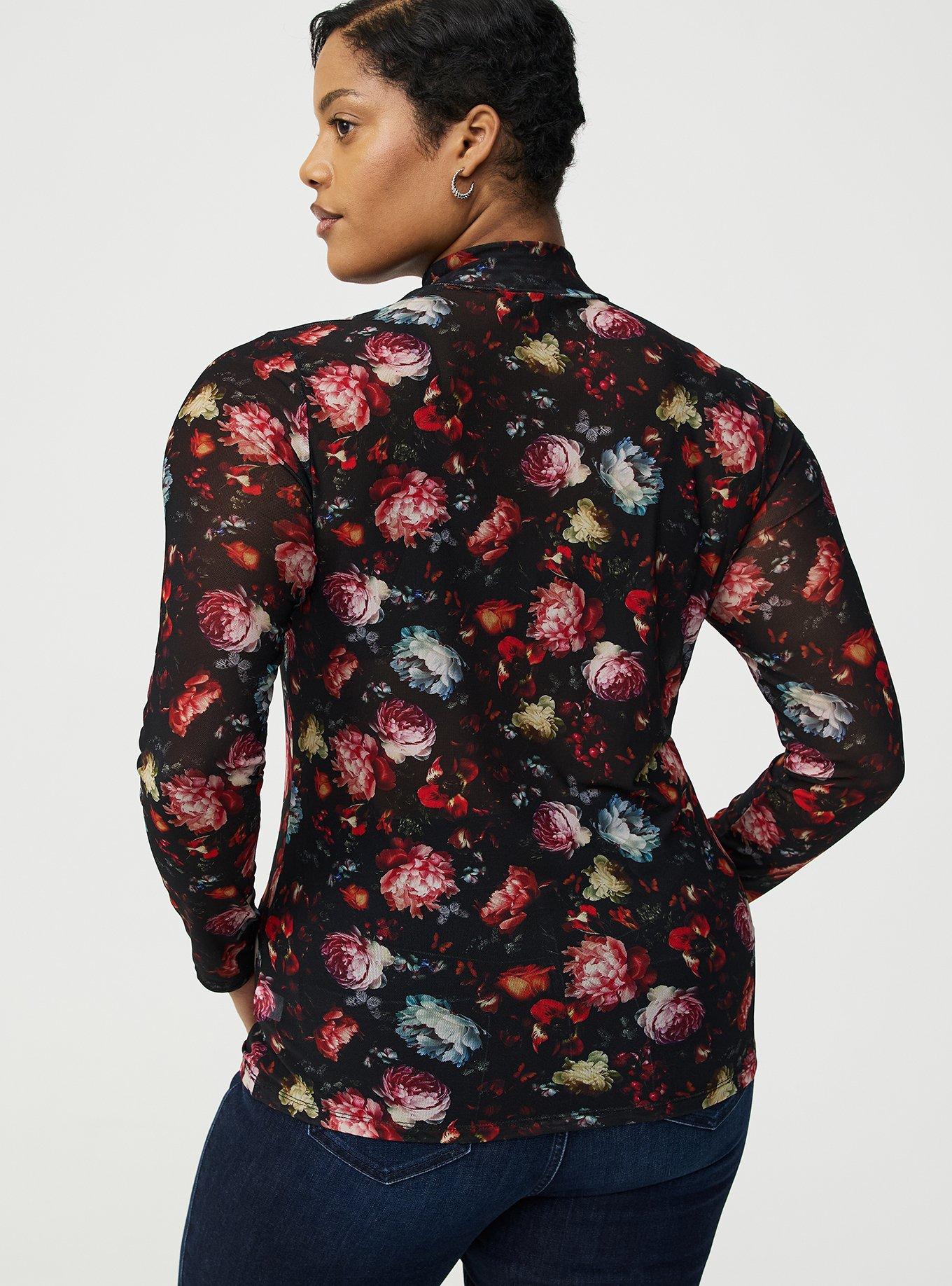 Mesh Mock Neck Long Sleeve Top
