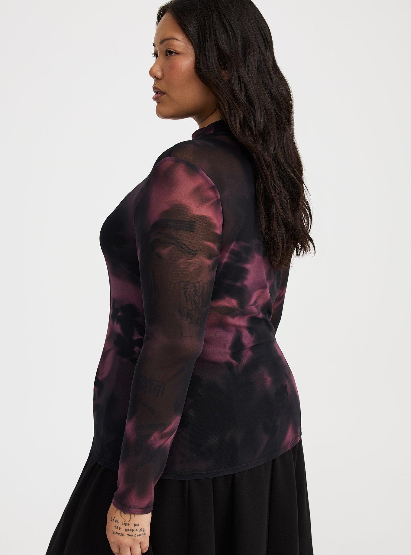 Mesh Mock Neck Long Sleeve Top