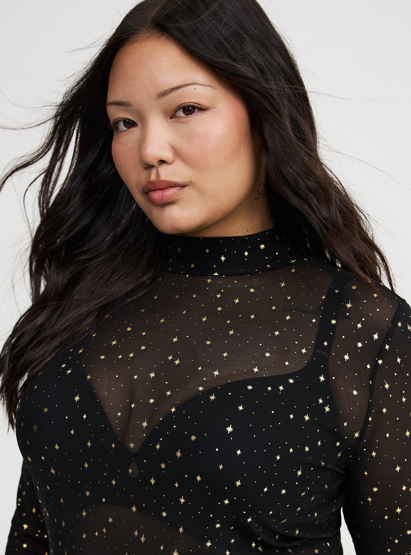 Mesh Mock Neck Long Sleeve Top