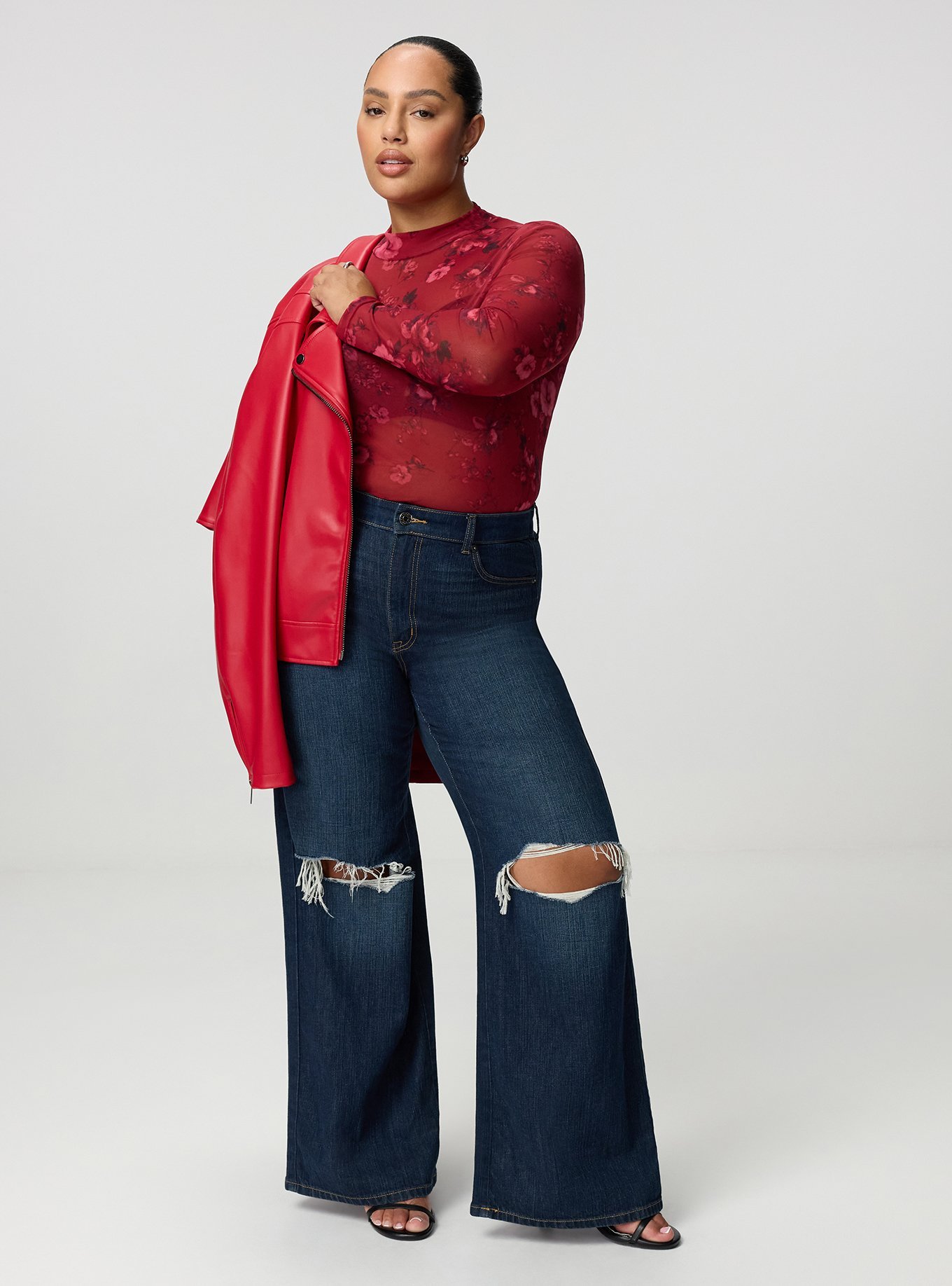 Mesh Mock Neck Long Sleeve Top, ODE FLORAL BURGUNDY, alternate