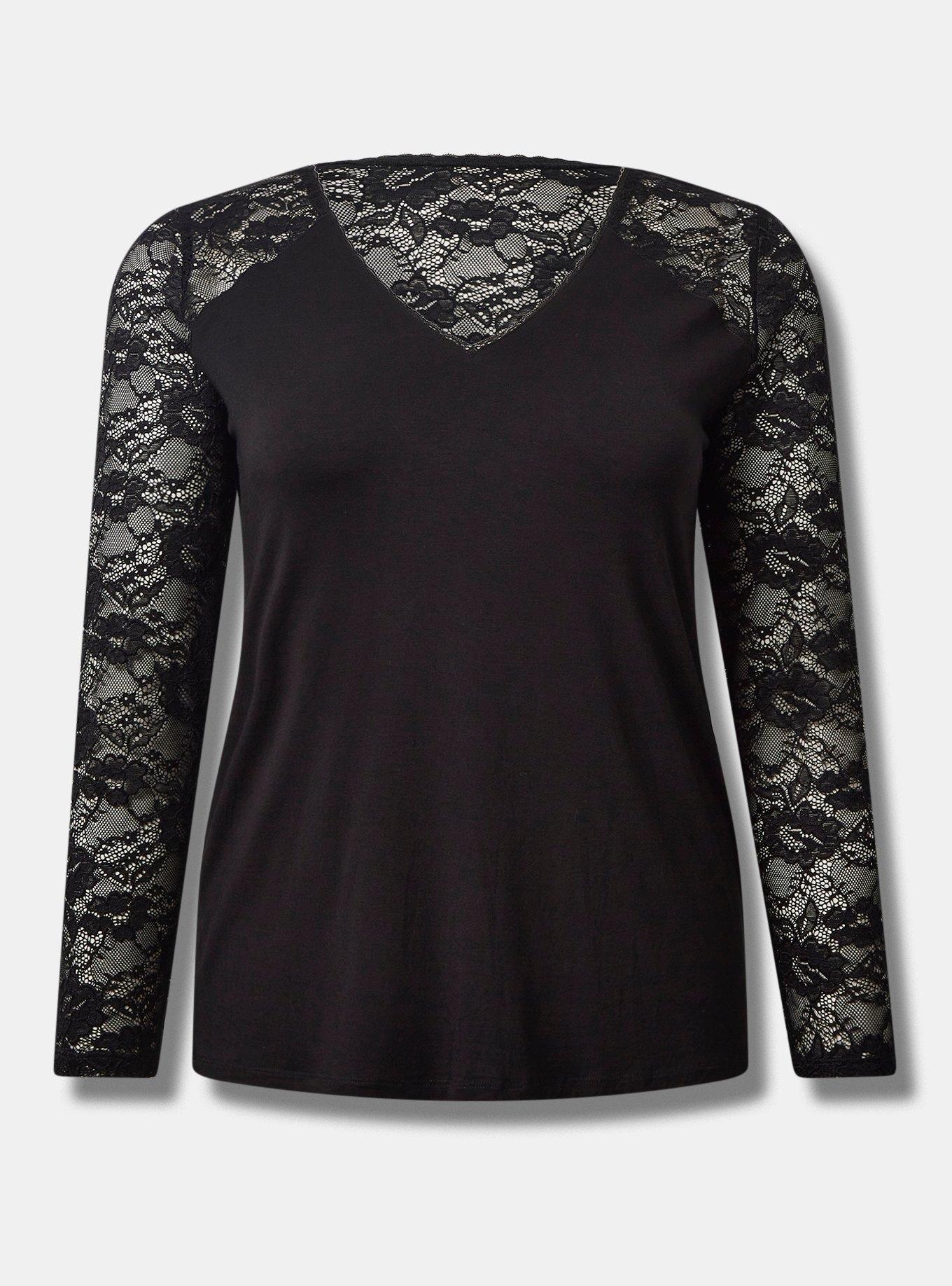 Plus Size - Super Soft V-Neck Lace Sleeve Top - Torrid