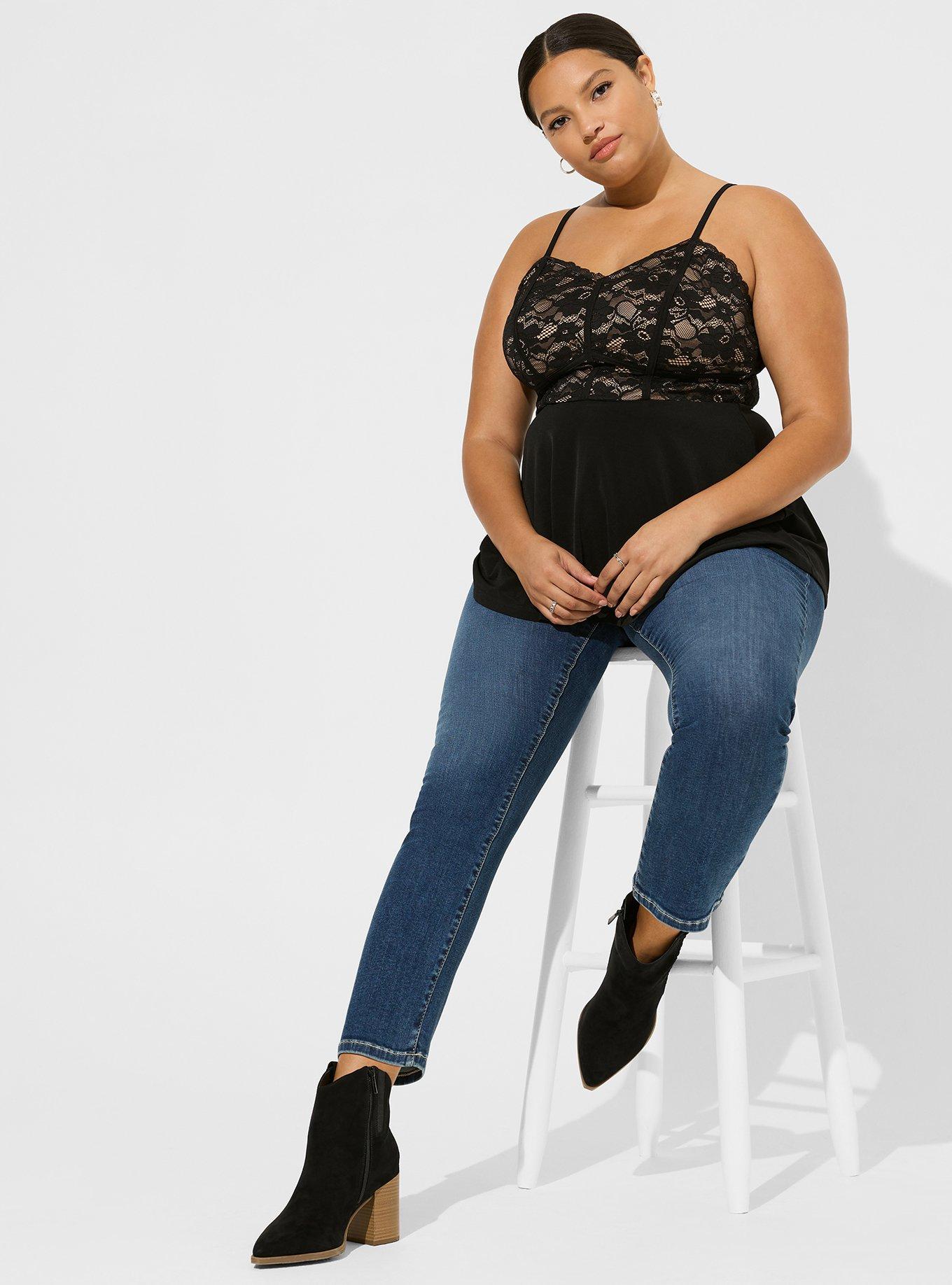 Studio Knit Lace Sweetheart Bustier Babydoll Cami, DEEP BLACK, alternate