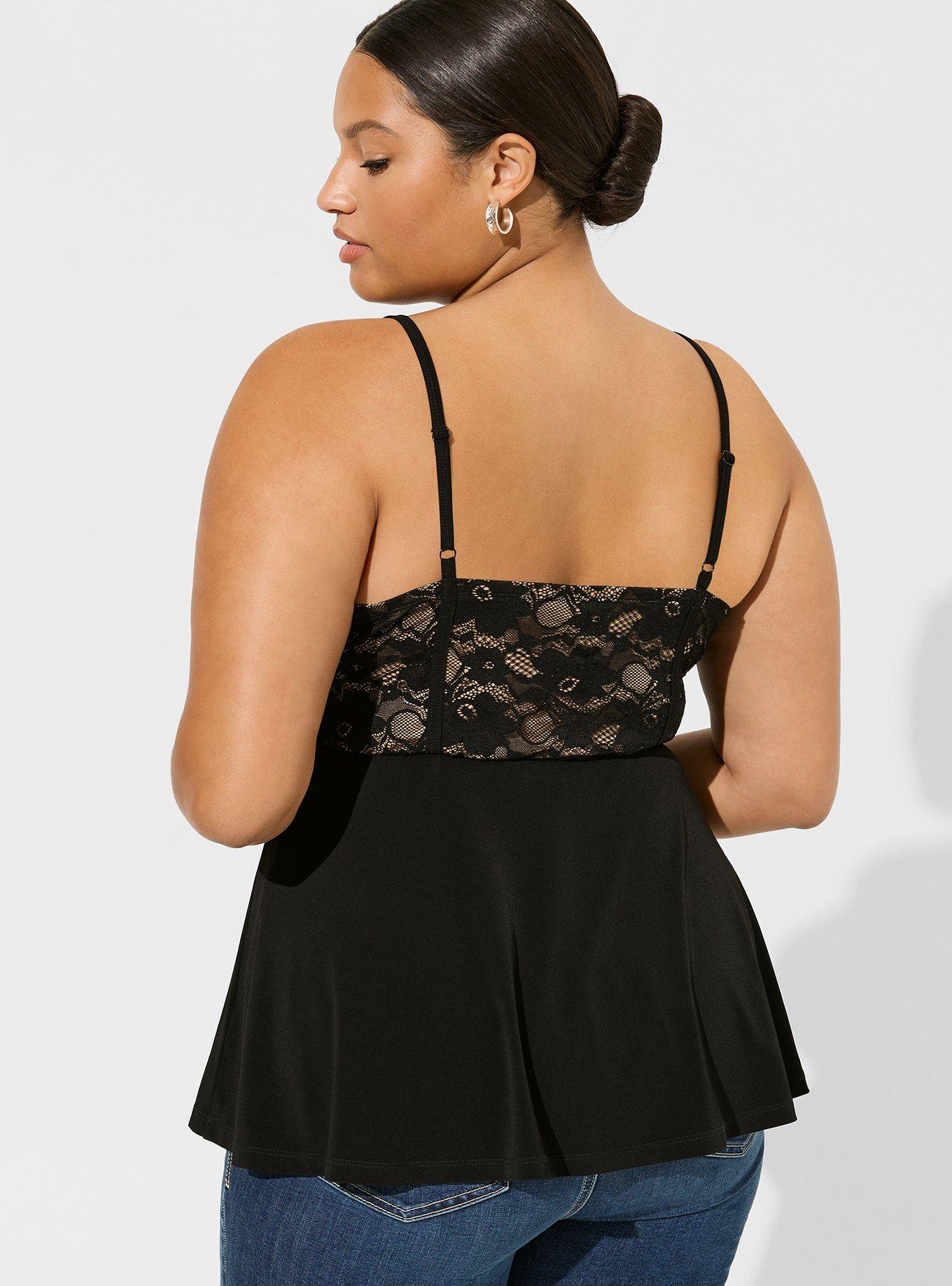 Studio Knit Lace Sweetheart Bustier Babydoll Cami, DEEP BLACK, alternate