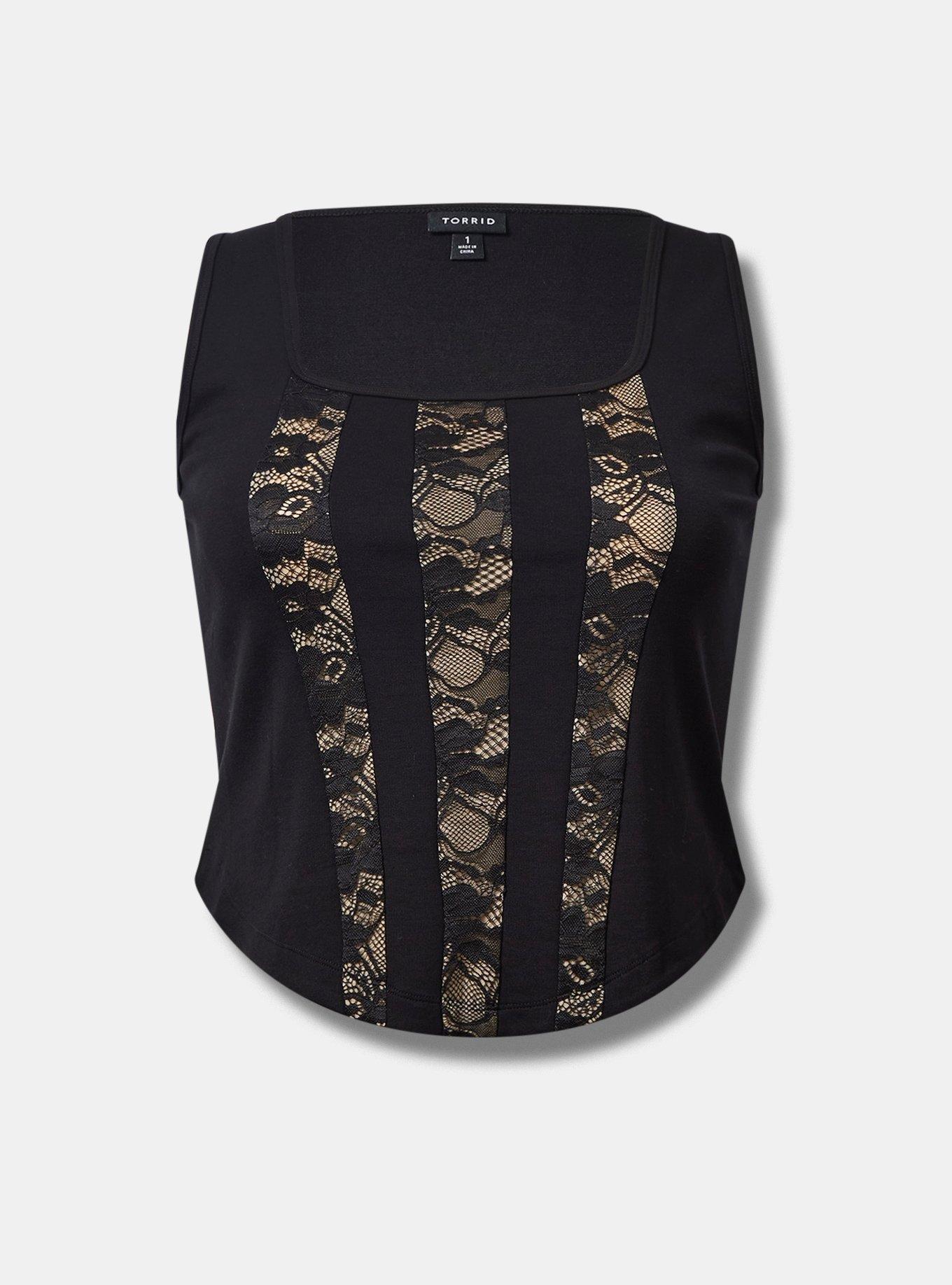 Ponte Square Neck Lace Corset Top