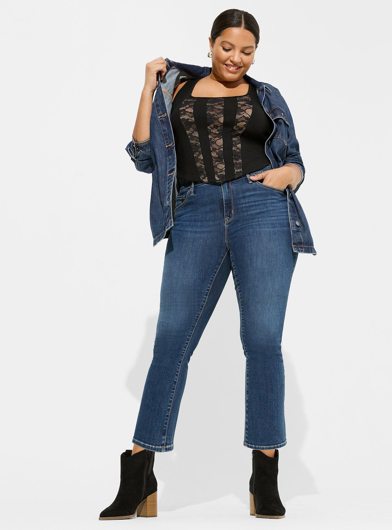 Plus Size - Ponte Square Neck Lace Corset Top - Torrid