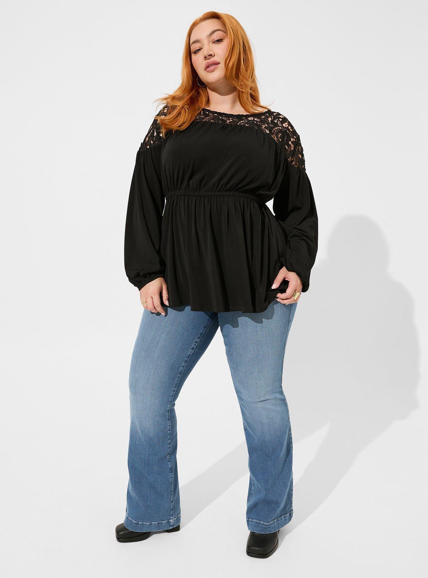 Plus Size - Black Lace Button-Up Babydoll Top - Torrid