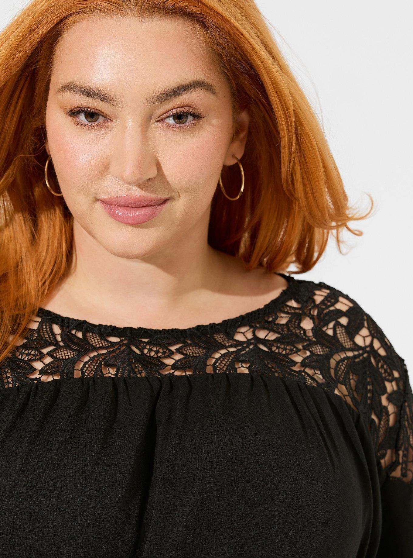 Plus Size - Black Lace Button-Up Babydoll Top - Torrid