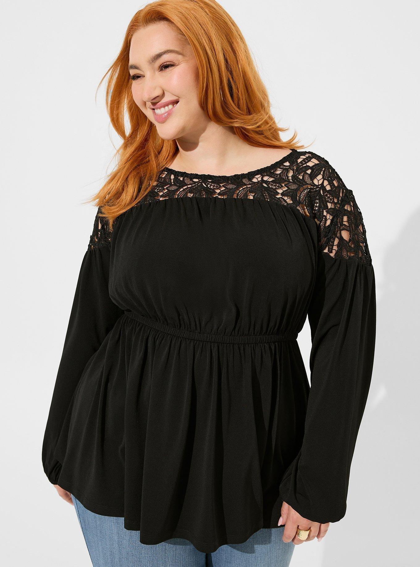 Plus Size - Textured Woven With Eyelet Trim Cold Shoulder Top - Torrid