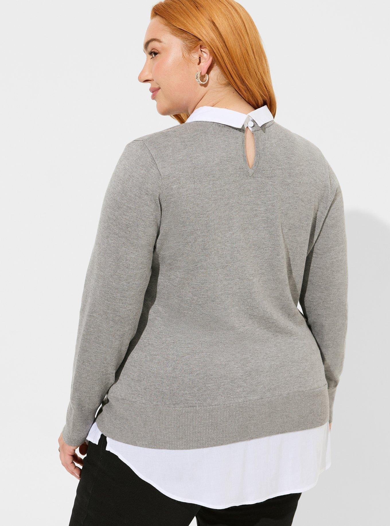 Grey Pullover Sweater - Collared Sweater - Heather Grey Sweater