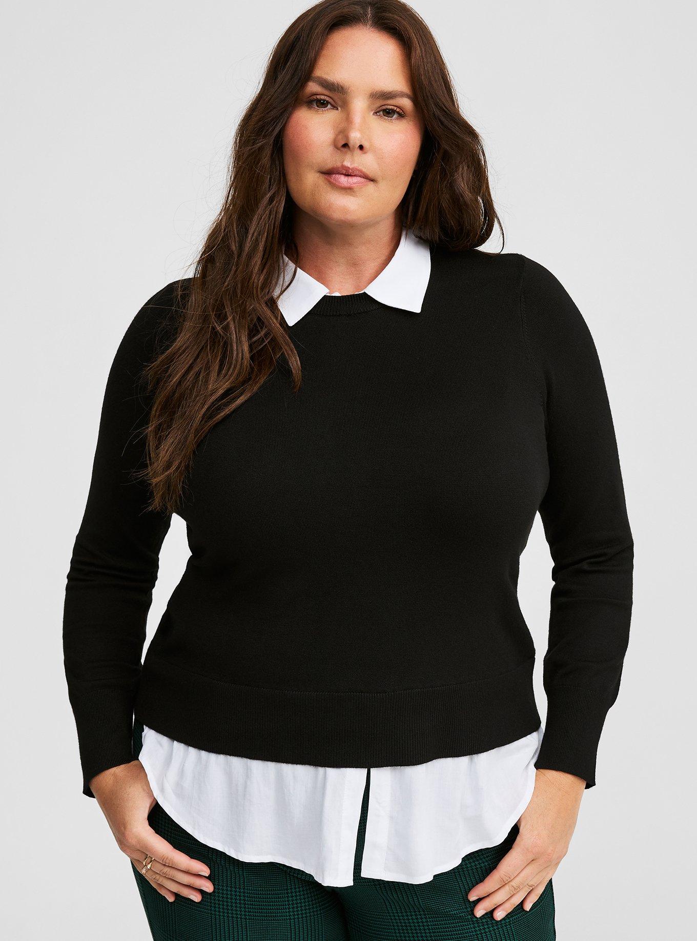 Fitted Pullover Collared 2-Fer Sweater